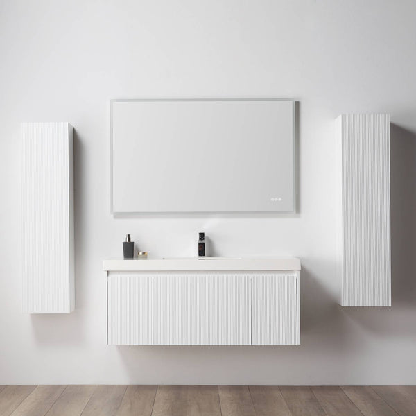 Blossom 028 48 01S A 2SC Blossom 48 Floating Bathroom Vanity with Single Sink & 2 Side Cabinets - Matte White 028 48 01S A 2SC