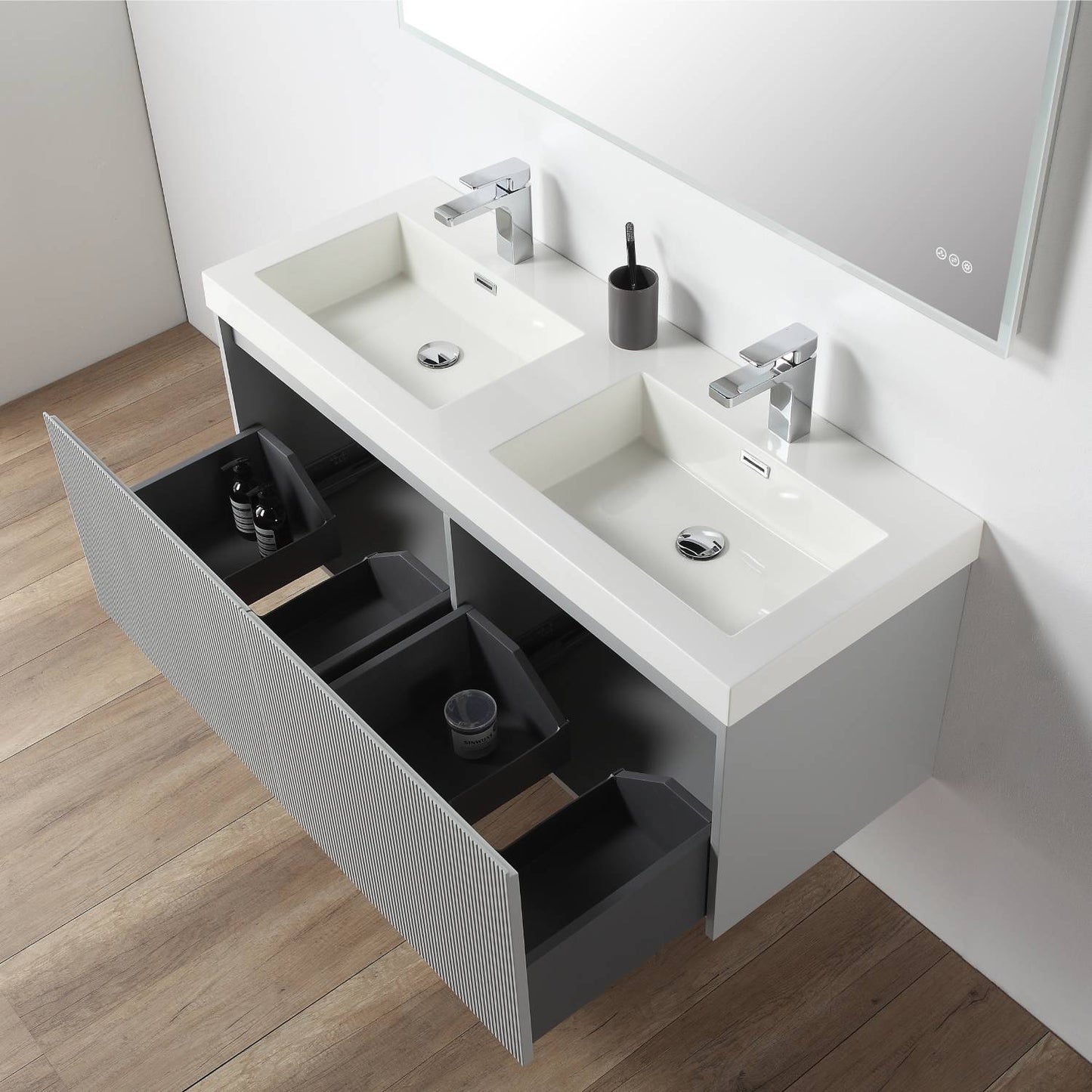 Blossom 028 48 15D A 2SC Blossom 48" Floating Bathroom Vanity with Double Sink & 2 Side Cabinets - Light Gray 028 48 15D A 2SC