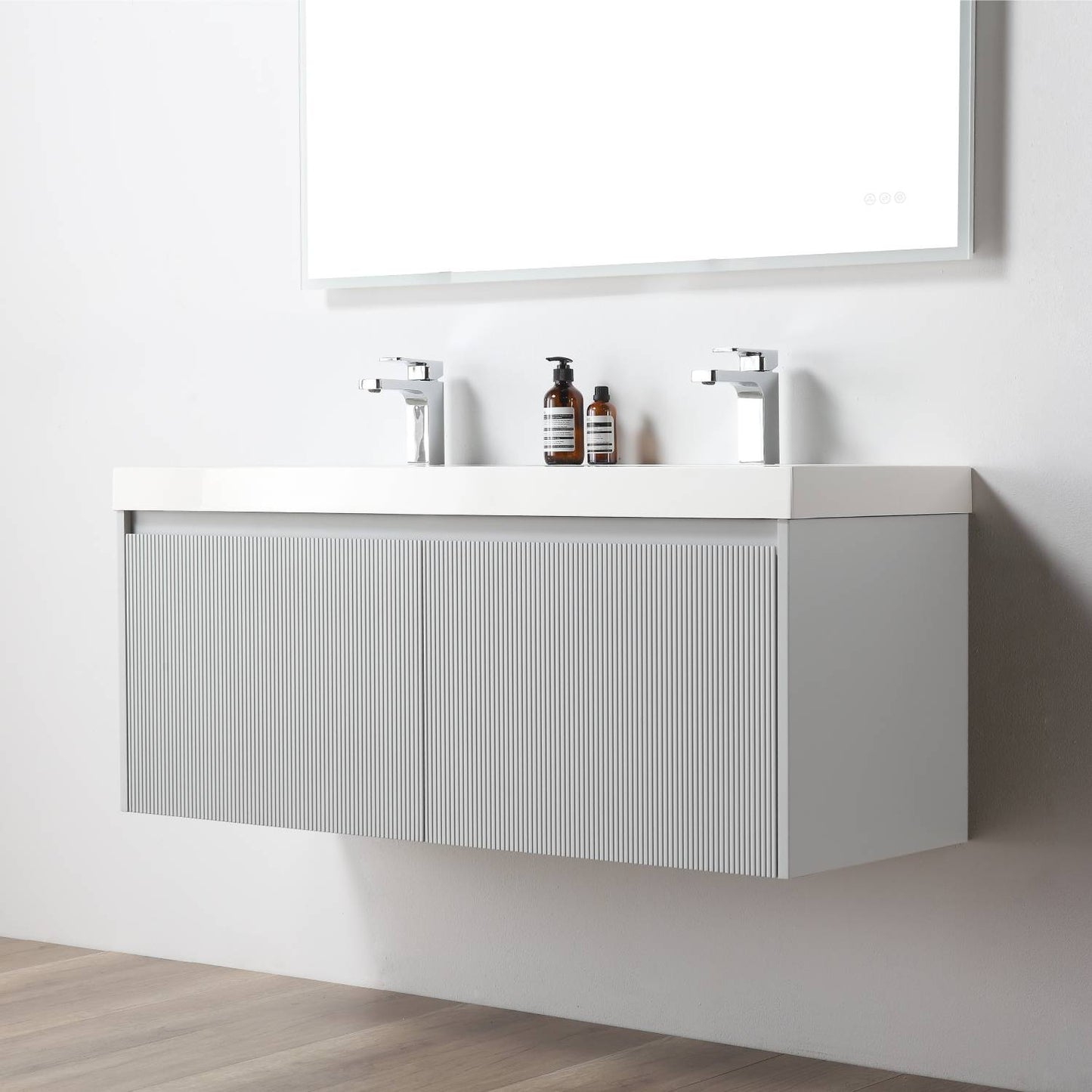 Blossom 028 48 15D A 2SC Blossom 48" Floating Bathroom Vanity with Double Sink & 2 Side Cabinets - Light Gray 028 48 15D A 2SC