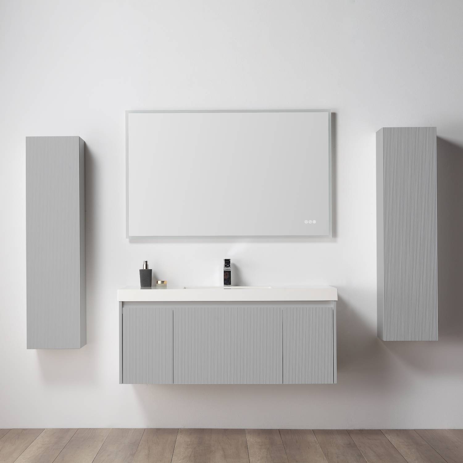 Blossom 028 48 15S A 2SC Blossom 48" Floating Bathroom Vanity with Single Sink & 2 Side Cabinets - Light Gray 028 48 15S A 2SC