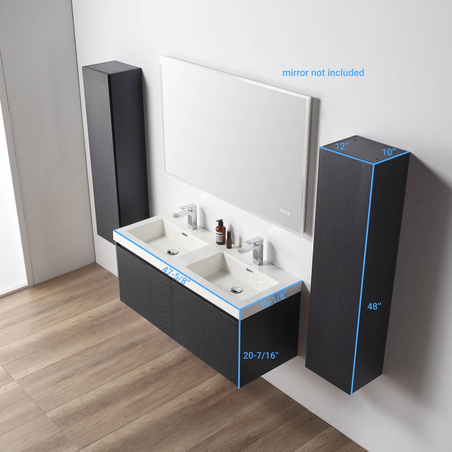 Blossom 028 48 26D A 2SC Blossom 48" Floating Bathroom Vanity with Double Sink & 2 Side Cabinets -  Night Blue 028 48 26D A 2SC