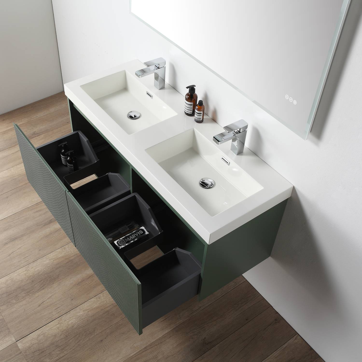 Blossom 028 48 27D A 2SC Blossom 48" Floating Bathroom Vanity with Double Sink & 2 Side Cabinets - Aventurine Green 028 48 27D A 2SC