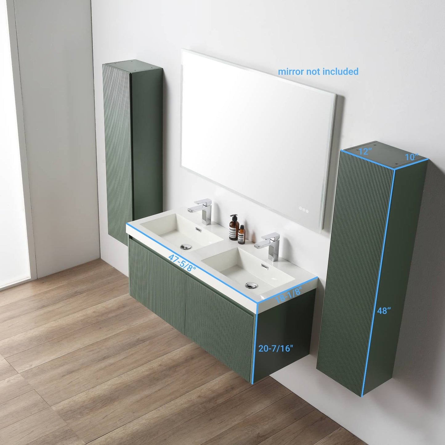 Blossom 028 48 27D A 2SC Blossom 48" Floating Bathroom Vanity with Double Sink & 2 Side Cabinets - Aventurine Green 028 48 27D A 2SC