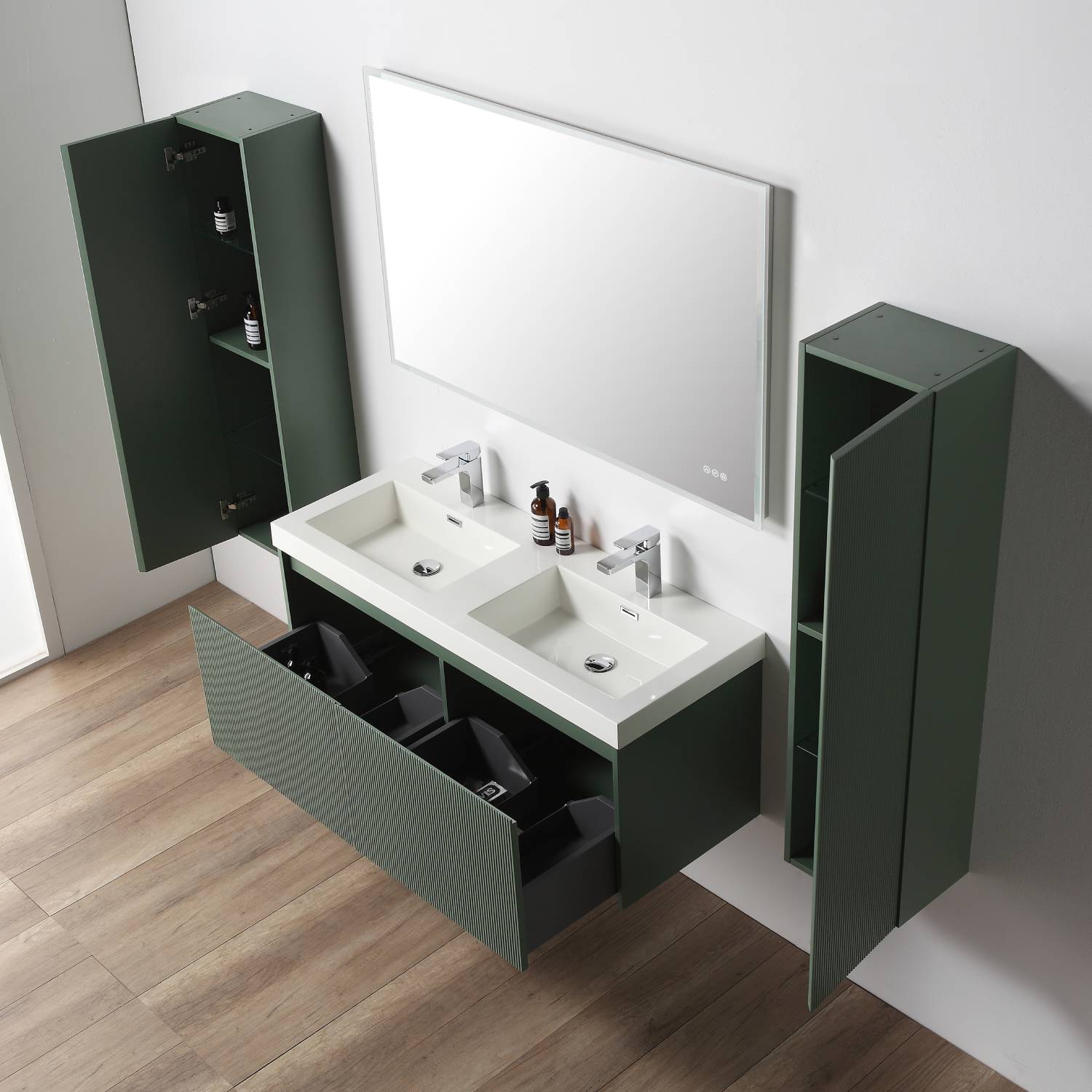 Blossom 028 48 27D A 2SC Blossom 48" Floating Bathroom Vanity with Double Sink & 2 Side Cabinets - Aventurine Green 028 48 27D A 2SC