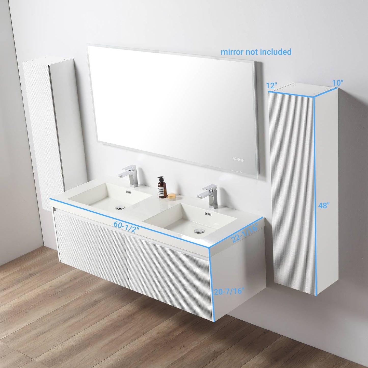 Blossom 028 60 01 A 2SC Blossom 60" Floating Bathroom Vanity with Sink & 2 Side Cabinets - Matte White 028 60 01 A 2SC