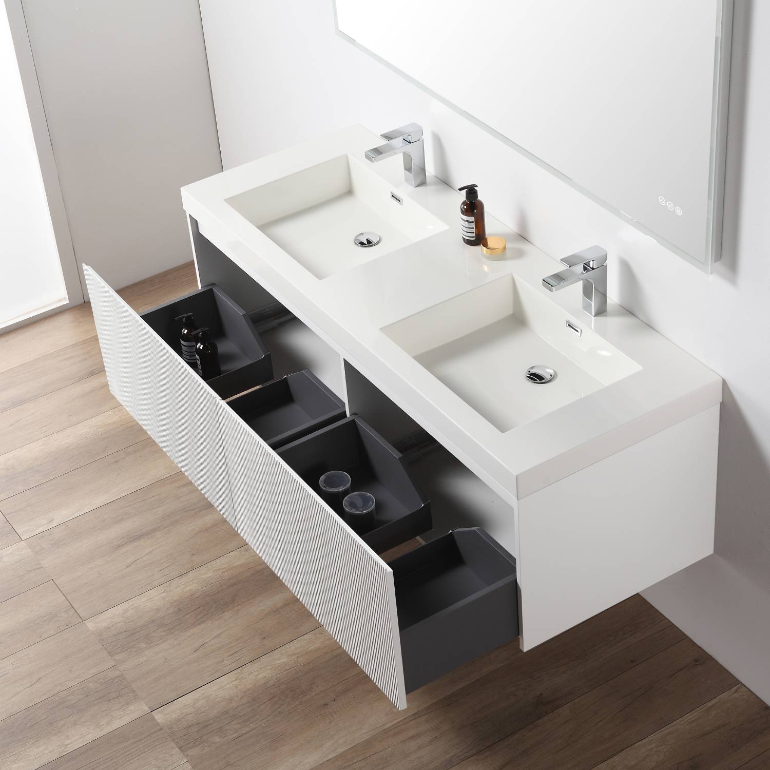 Blossom 028 60 01 A 2SC Blossom 60" Floating Bathroom Vanity with Sink & 2 Side Cabinets - Matte White 028 60 01 A 2SC