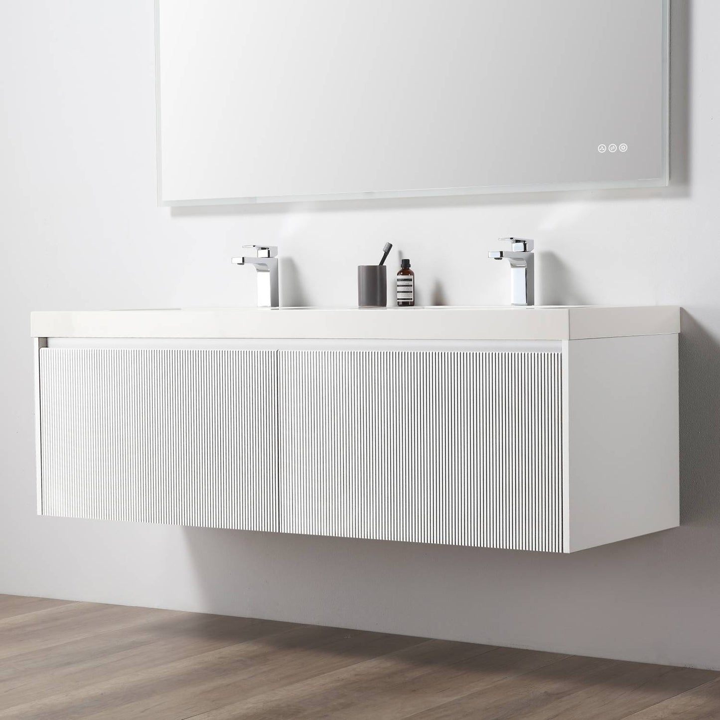 Blossom 028 60 01 A 2SC Blossom 60" Floating Bathroom Vanity with Sink & 2 Side Cabinets - Matte White 028 60 01 A 2SC