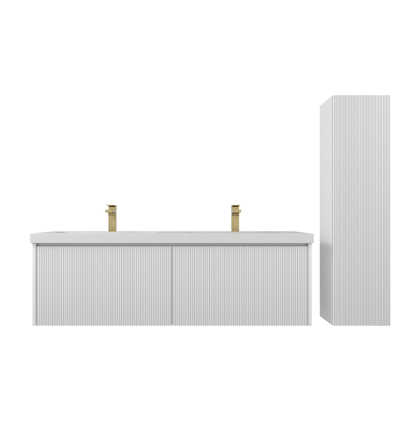 Blossom 028 60 01 A 2SC Blossom 60" Floating Bathroom Vanity with Sink & 2 Side Cabinets - Matte White 028 60 01 A 2SC