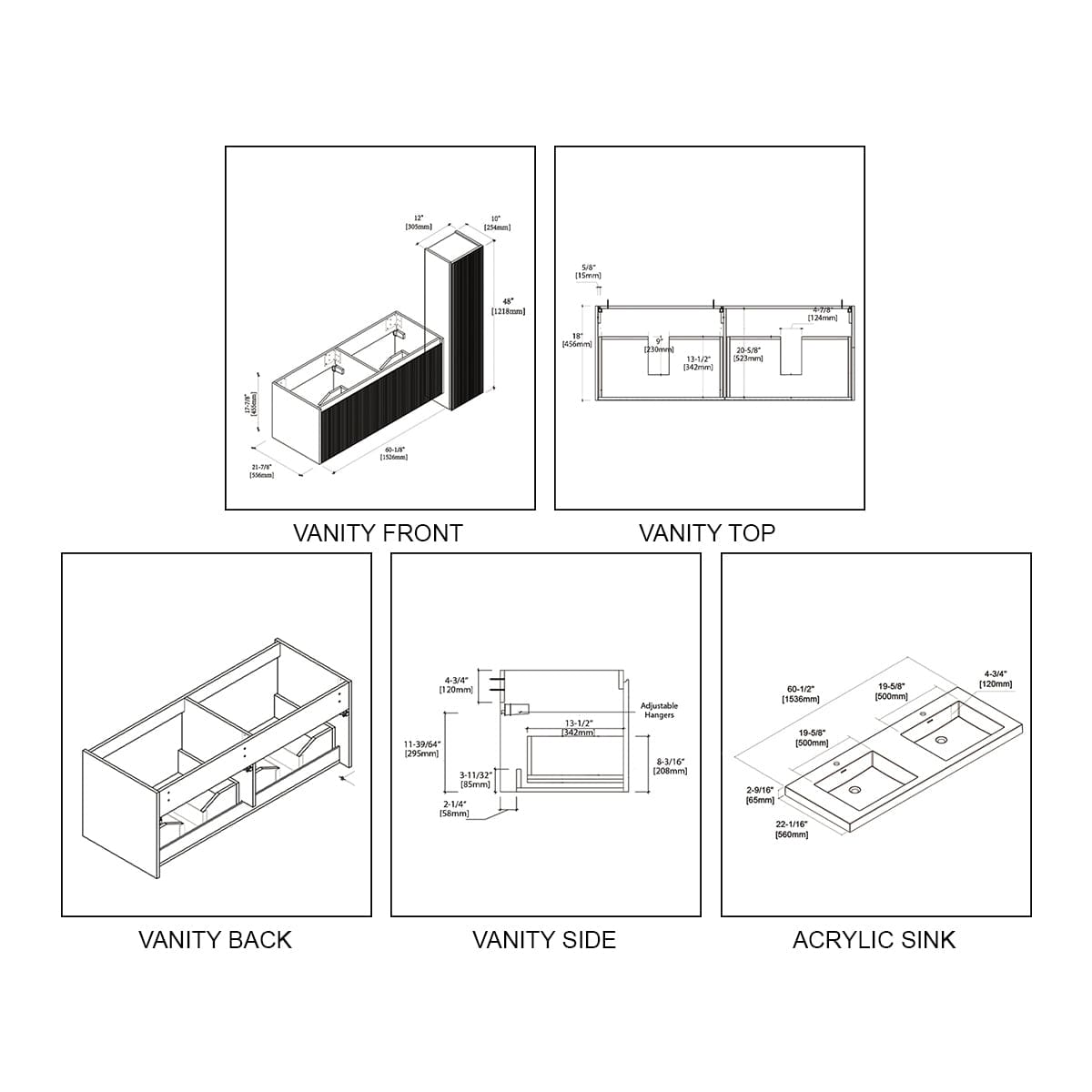 Blossom 028 60 01 A Blossom 60" Floating Bathroom Vanity with Sink - Matte White 028 60 01 A