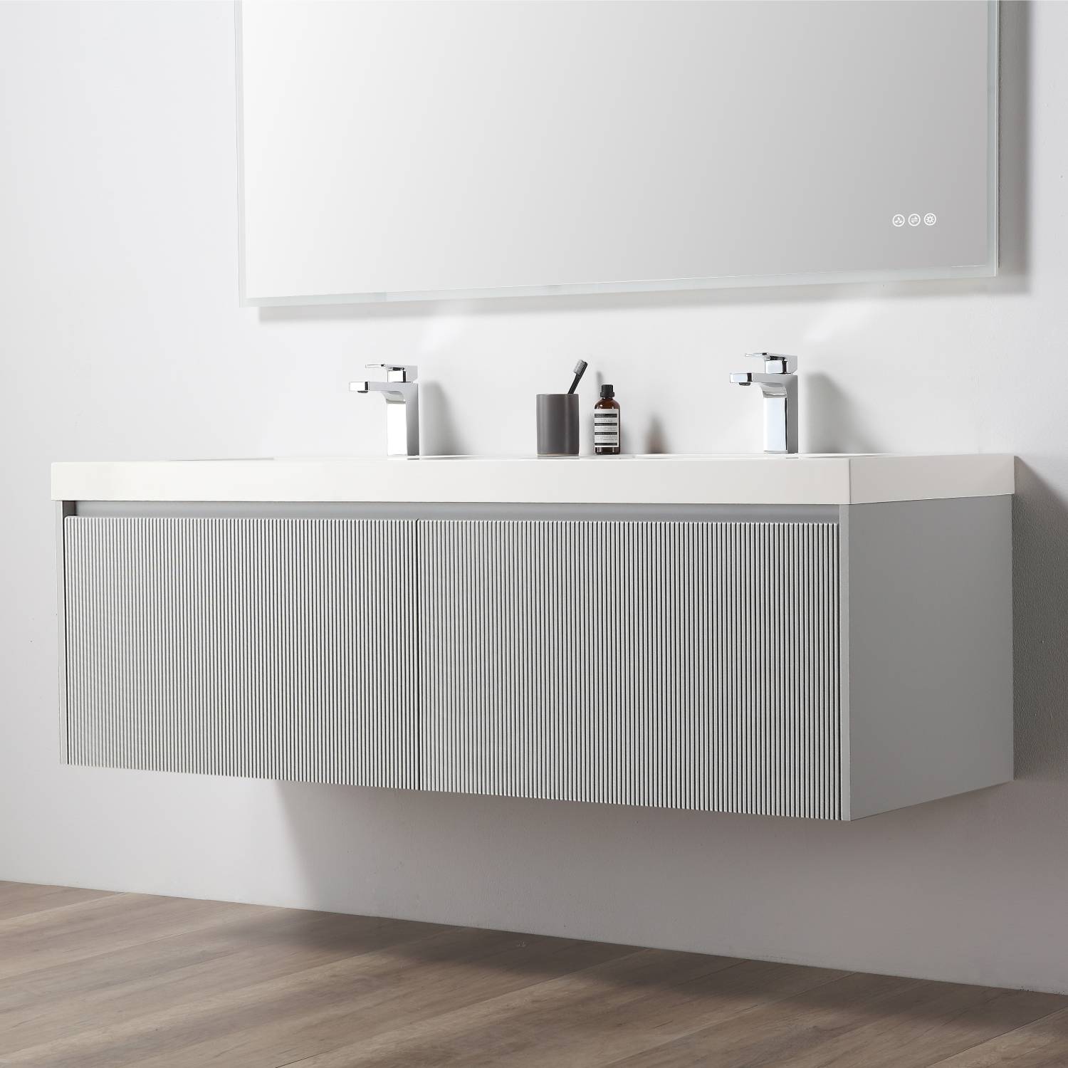 Blossom 028 60 15 A 2SC Blossom 60" Floating Bathroom Vanity with Sink & 2 Side Cabinets - Light Gray 028 60 15 A 2SC