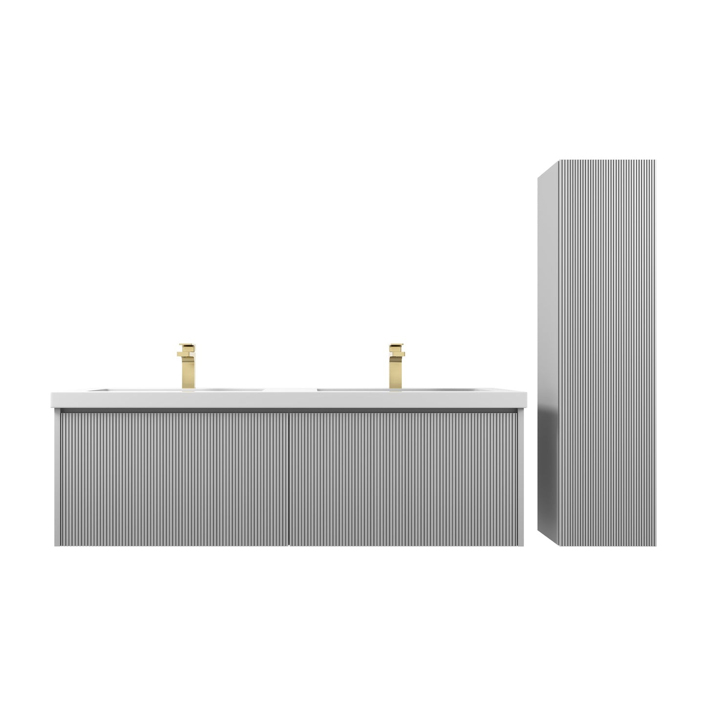 Blossom 028 60 15 A 2SC Blossom 60" Floating Bathroom Vanity with Sink & 2 Side Cabinets - Light Gray 028 60 15 A 2SC