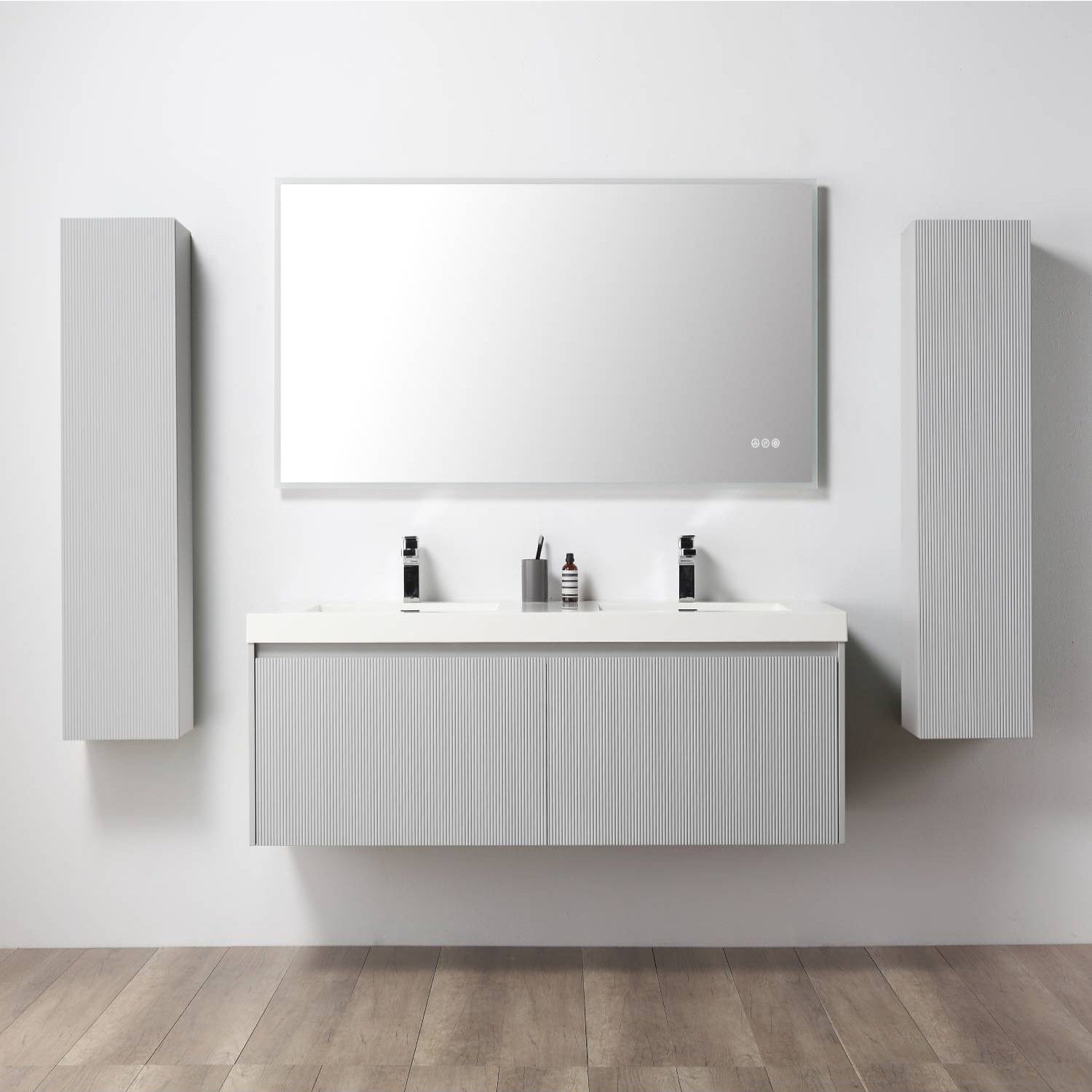 Blossom 028 60 15 A 2SC Blossom 60" Floating Bathroom Vanity with Sink & 2 Side Cabinets - Light Gray 028 60 15 A 2SC