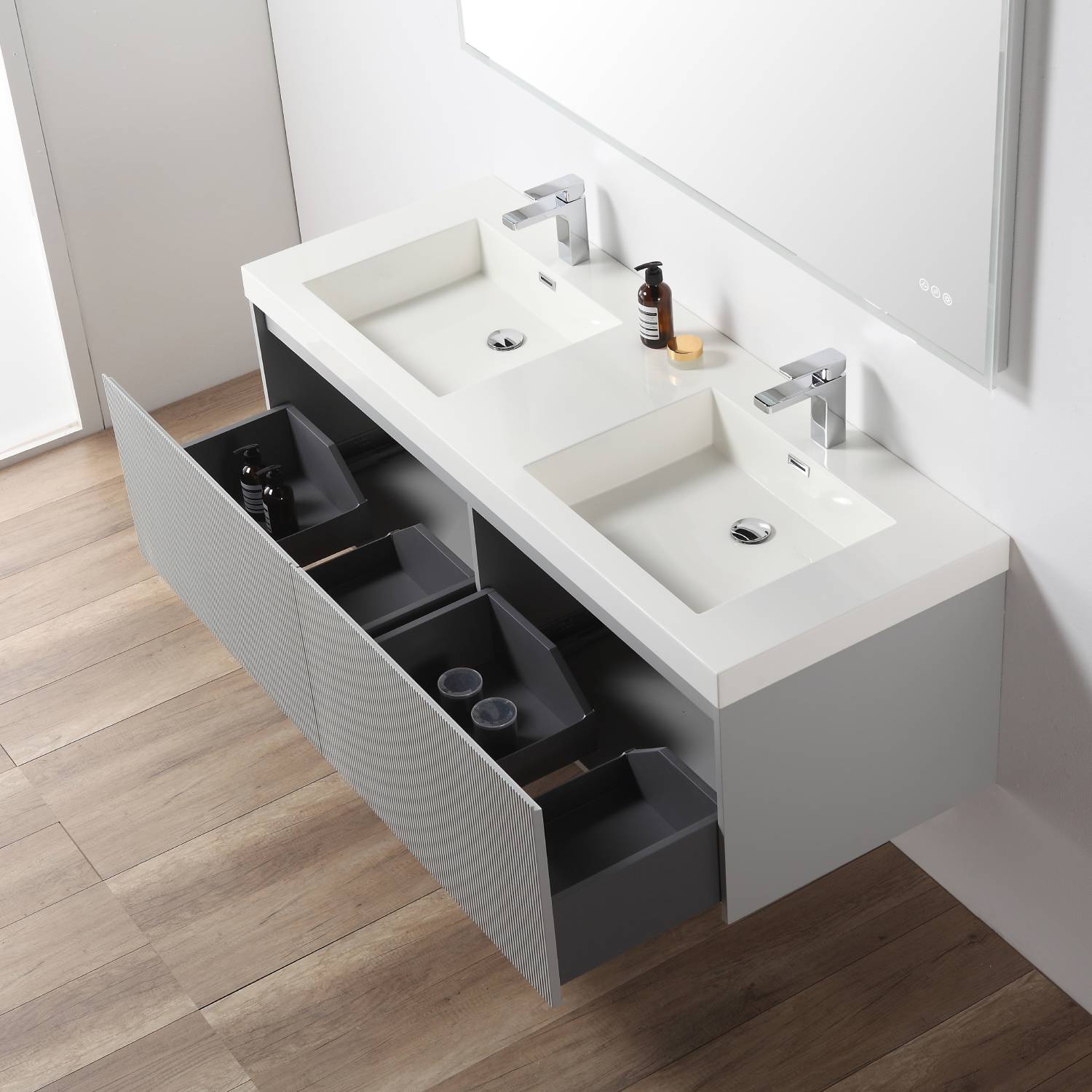 Blossom 028 60 15 A 2SC Blossom 60" Floating Bathroom Vanity with Sink & 2 Side Cabinets - Light Gray 028 60 15 A 2SC