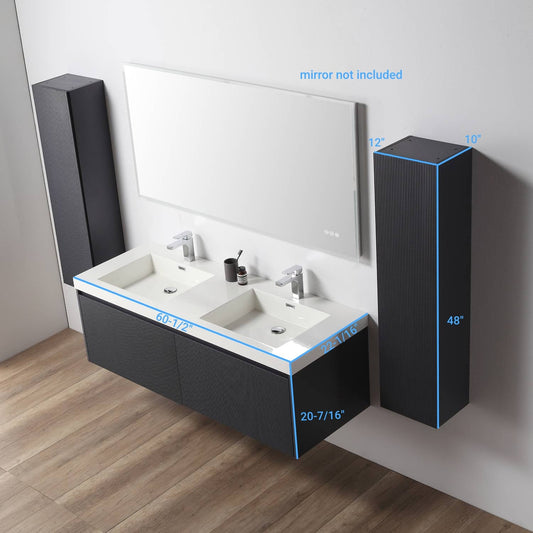 Blossom 028 60 26 A 2SC Blossom 60" Floating Bathroom Vanity with Sink & 2 Side Cabinets - Night Blue 028 60 26 A 2SC