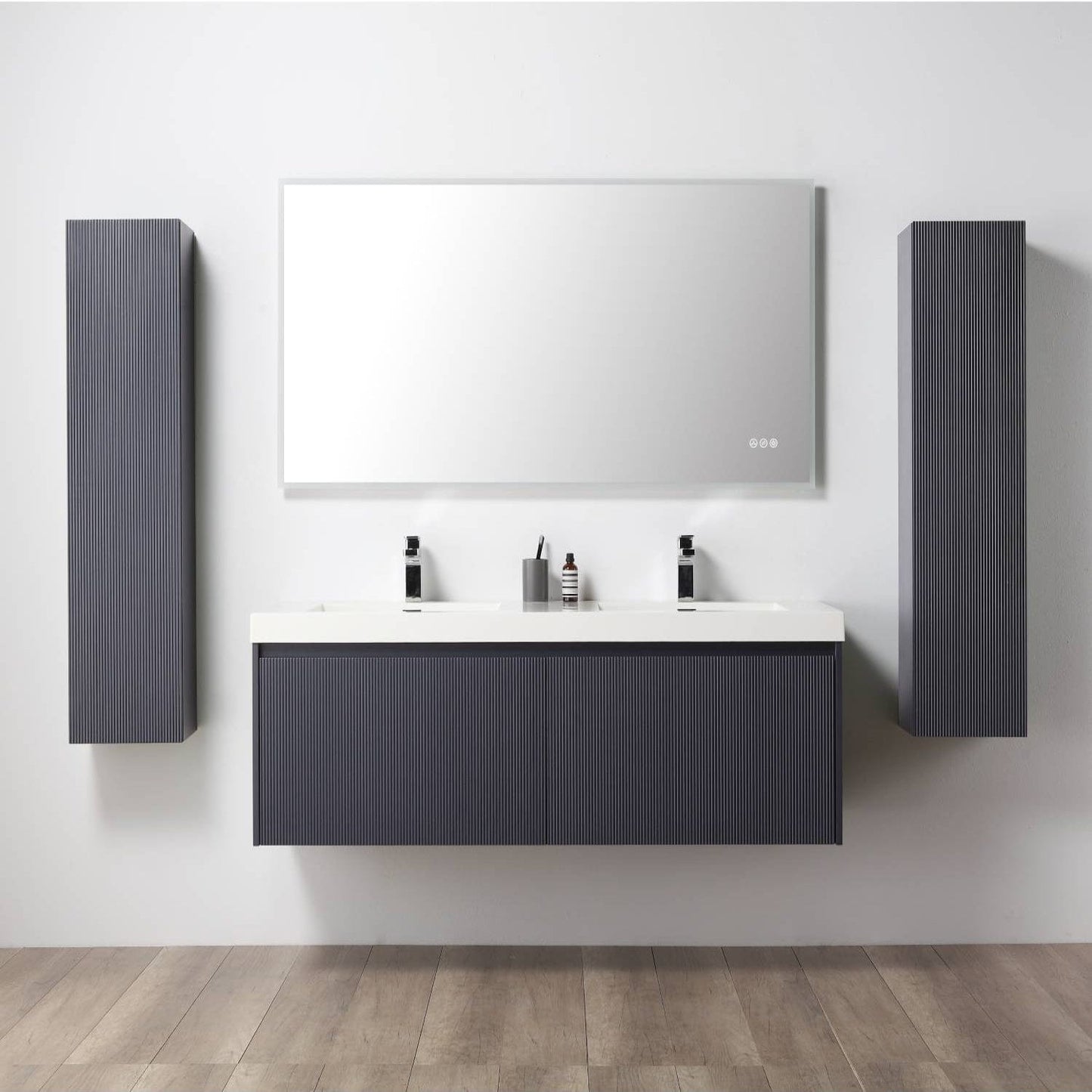 Blossom 028 60 26 A 2SC Blossom 60" Floating Bathroom Vanity with Sink & 2 Side Cabinets - Night Blue 028 60 26 A 2SC