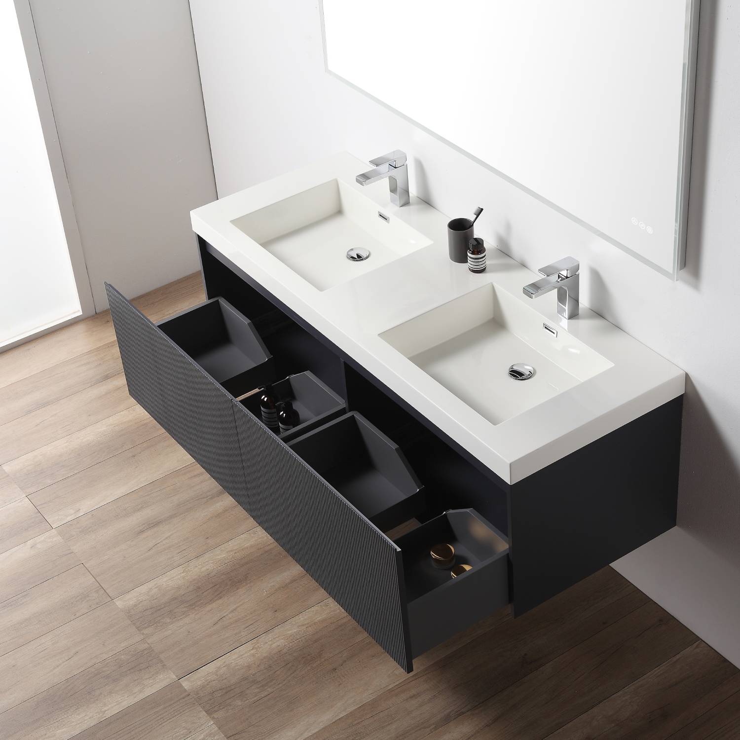 Blossom 028 60 26 A 2SC Blossom 60" Floating Bathroom Vanity with Sink & 2 Side Cabinets - Night Blue 028 60 26 A 2SC