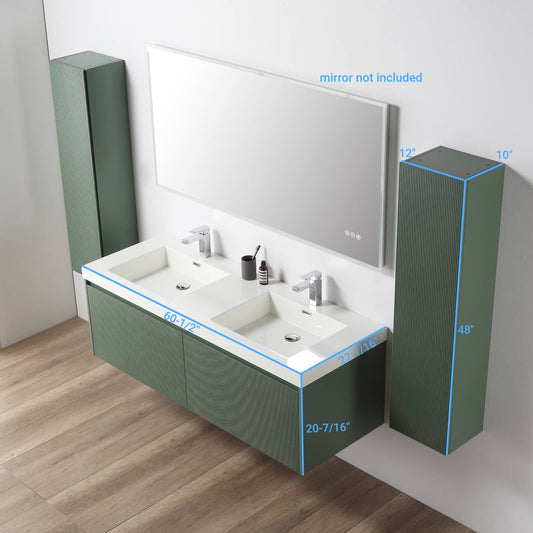 Blossom 028 60 27 A 2SC Blossom 60" Floating Bathroom Vanity with Sink & 2 Side Cabinets - Aventurine Green 028 60 27 A 2SC