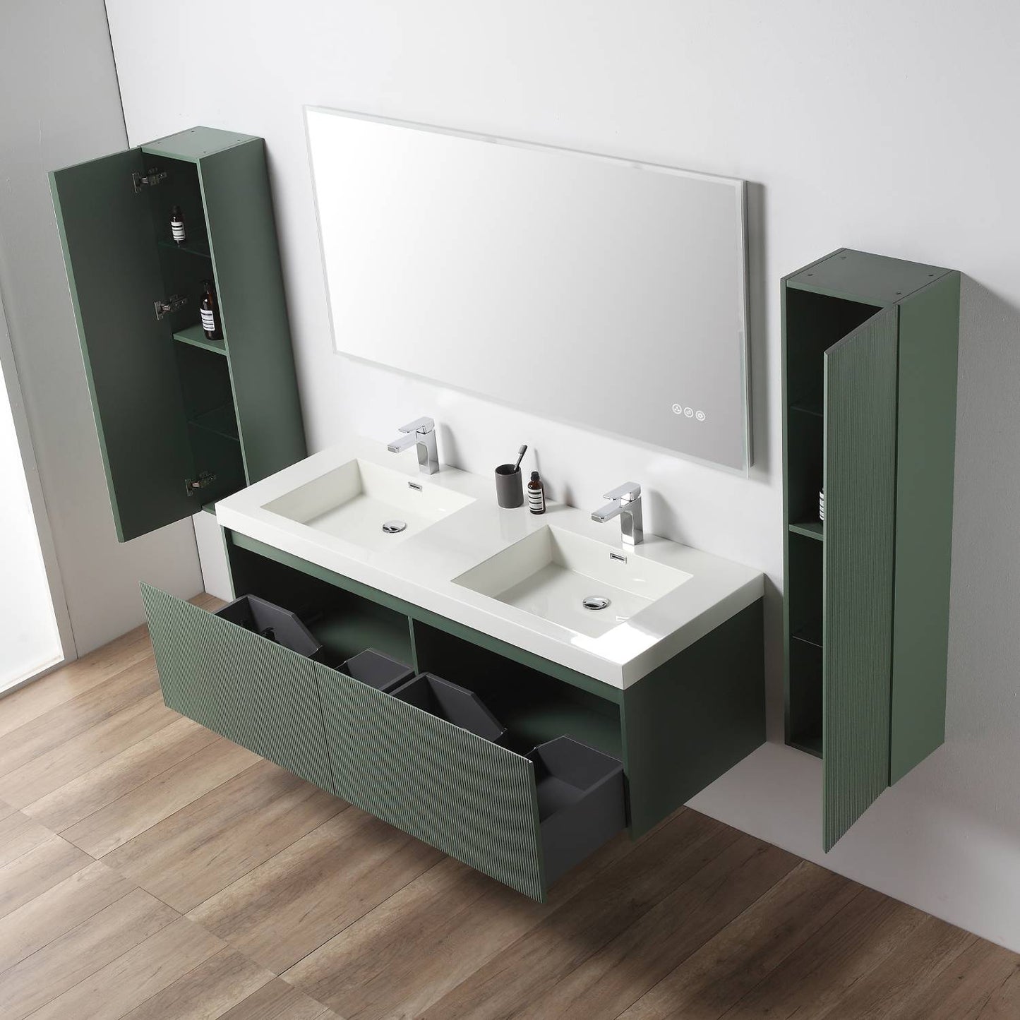 Blossom 028 60 27 A 2SC Blossom 60" Floating Bathroom Vanity with Sink & 2 Side Cabinets - Aventurine Green 028 60 27 A 2SC