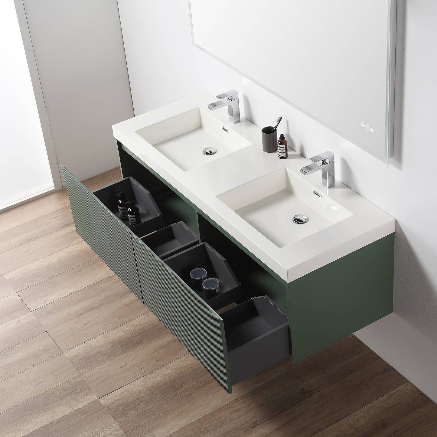 Blossom 028 60 27 A 2SC Blossom 60" Floating Bathroom Vanity with Sink & 2 Side Cabinets - Aventurine Green 028 60 27 A 2SC