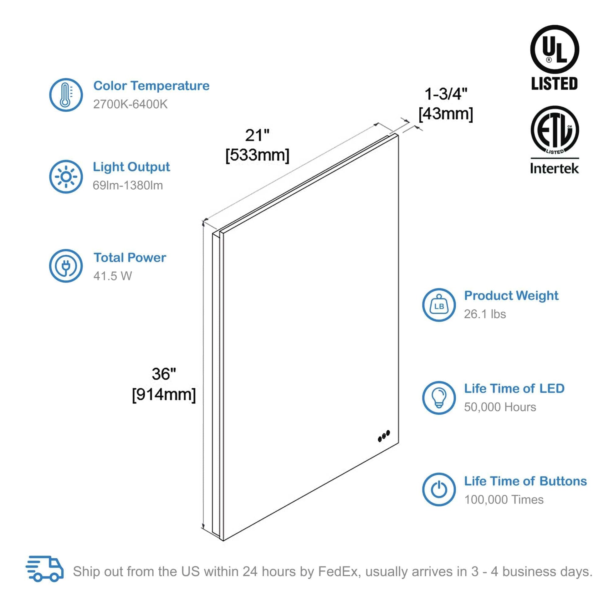 Blossom LED M2 2136 Blossom Beta - 21" LED Mirror Frosted Sides LED M2 2136