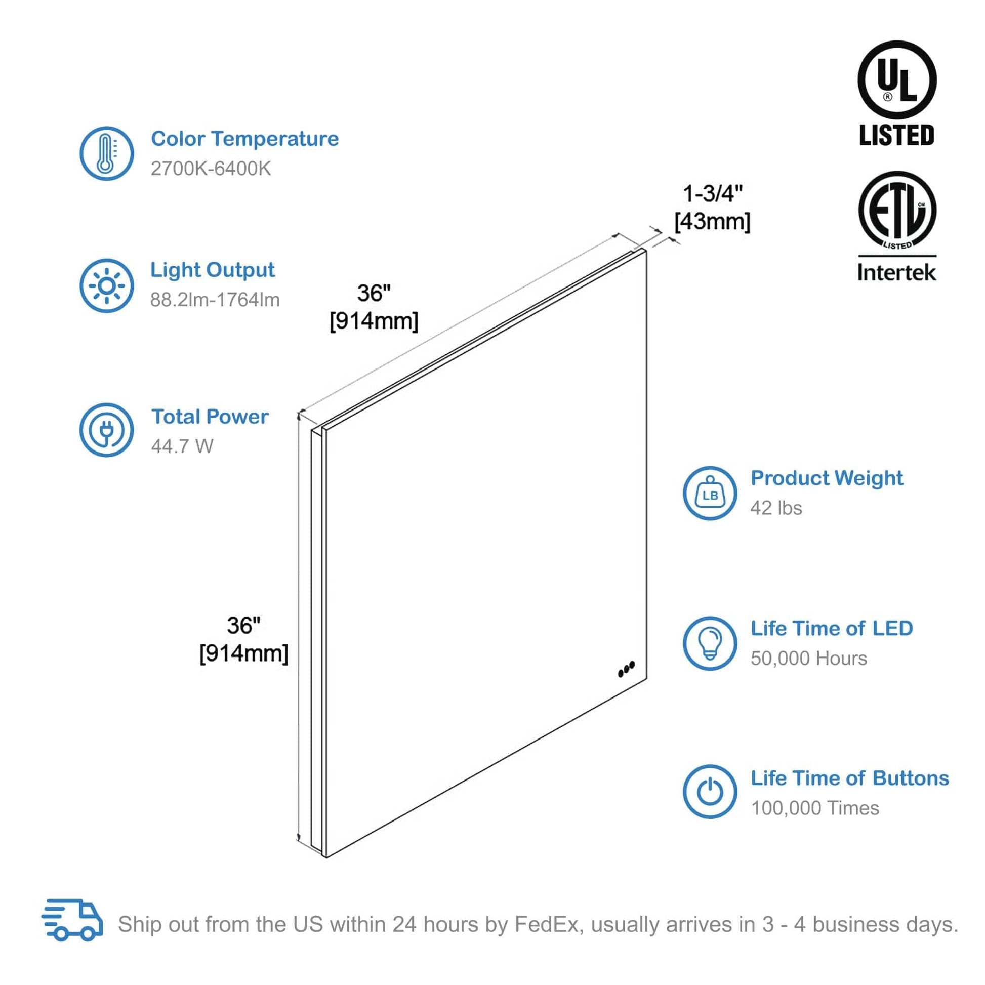 Blossom LED M2 3636 Blossom Beta - 36" LED Mirror Frosted Sides LED M2 3636