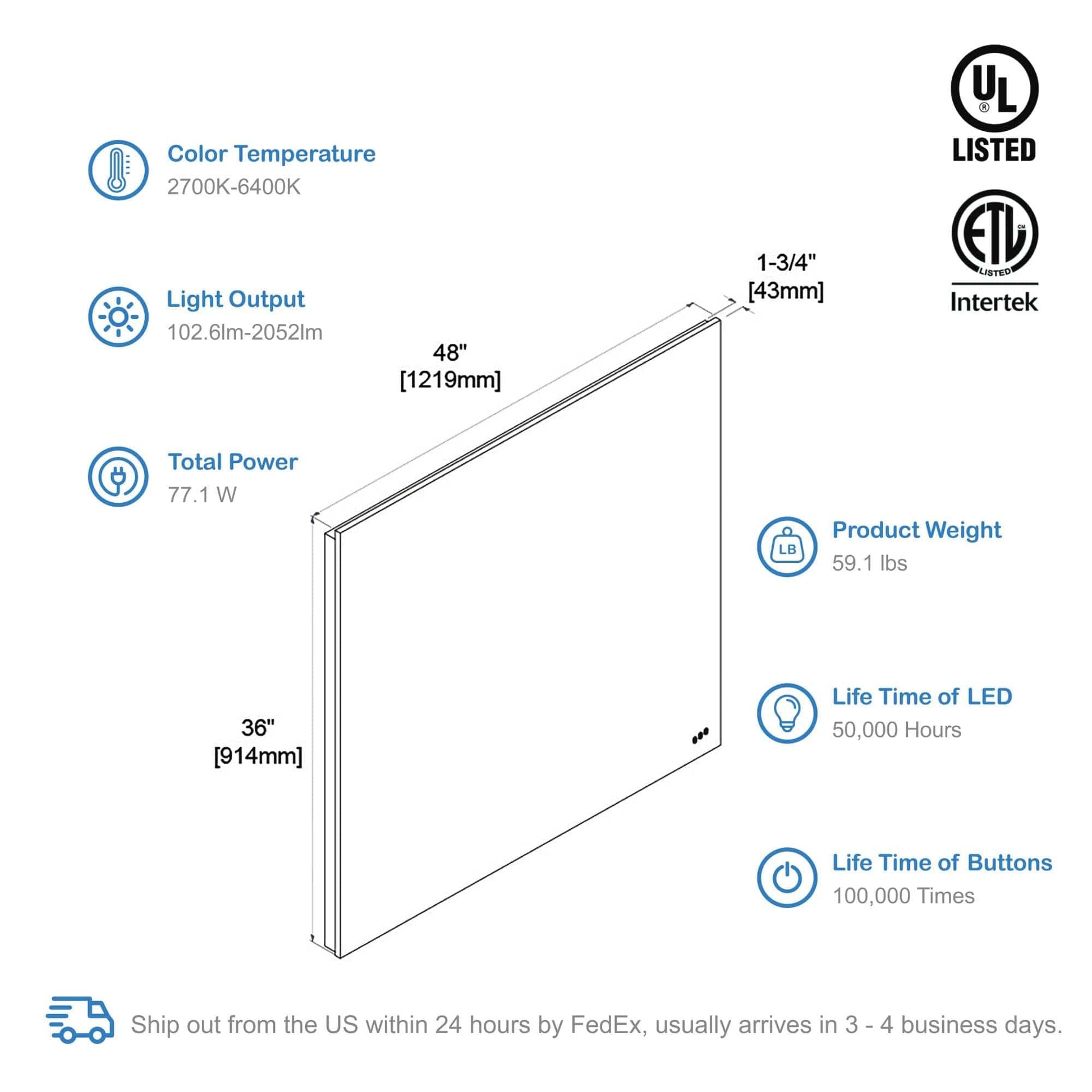 Blossom LED M2 4836 Blossom Beta - 48" LED Mirror Frosted Sides LED M2 4836