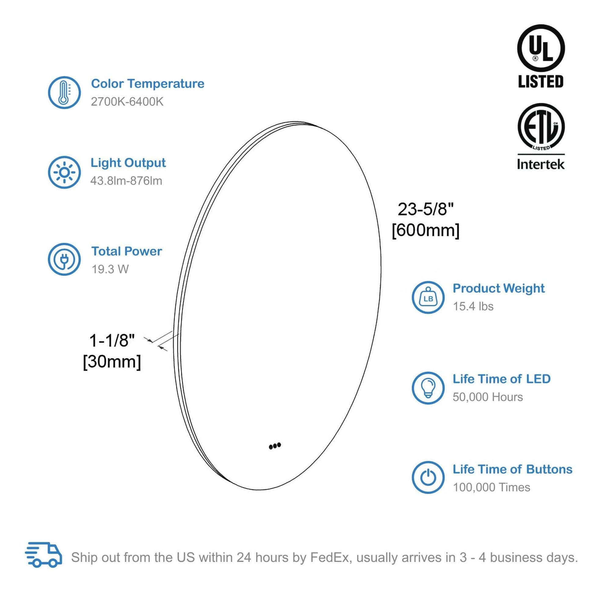 Blossom LED M3 R24 Blossom Orion - 24" Round LED Mirror Frosted Side LED M3 R24