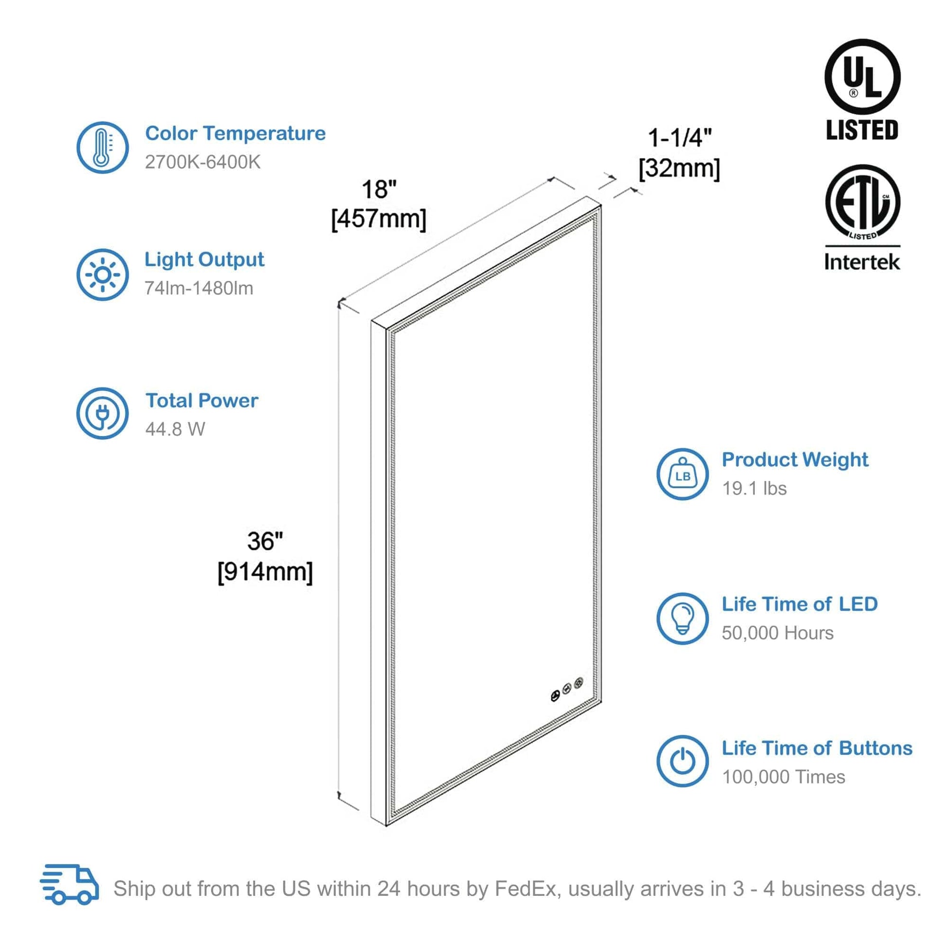 Blossom LED M4 1836 BG Blossom Stellar - 18" LED Mirror Brushed Gold Frame LED M4 1836 BG