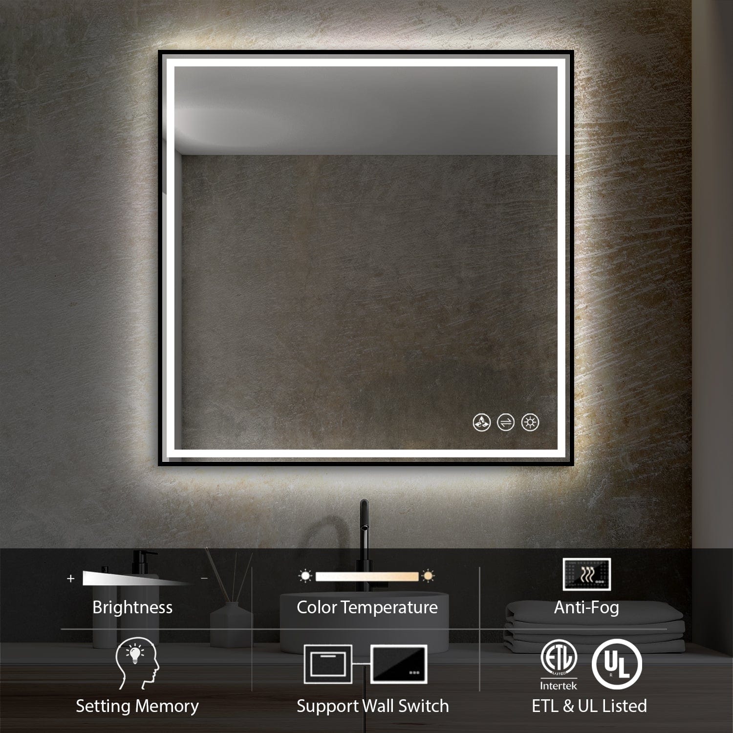 Blossom LED M4 3636 MB Blossom Stellar - 36" LED Mirror Matte Black Frame LED M4 3636 MB