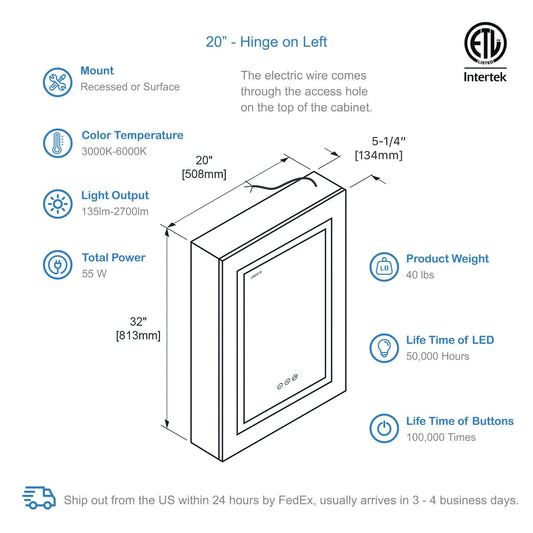 Blossom MCL2 2032L Blossom Asta - 20" LED Medicine Cabinet Left MCL2 2032L