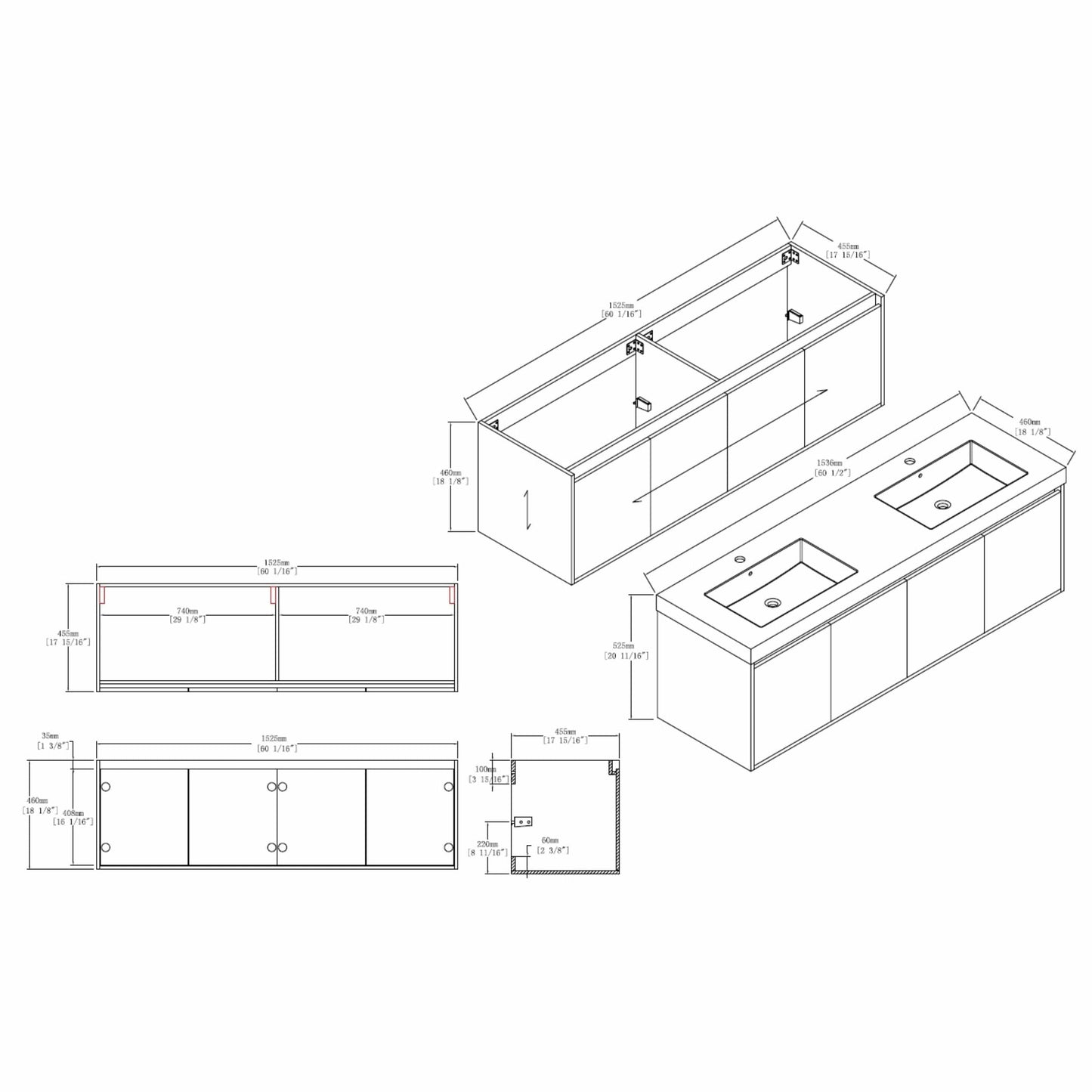 Blossom V8035 60 01 D Blossom Bern 60″ Double Vanity - Glossy White V8035 60 01 D