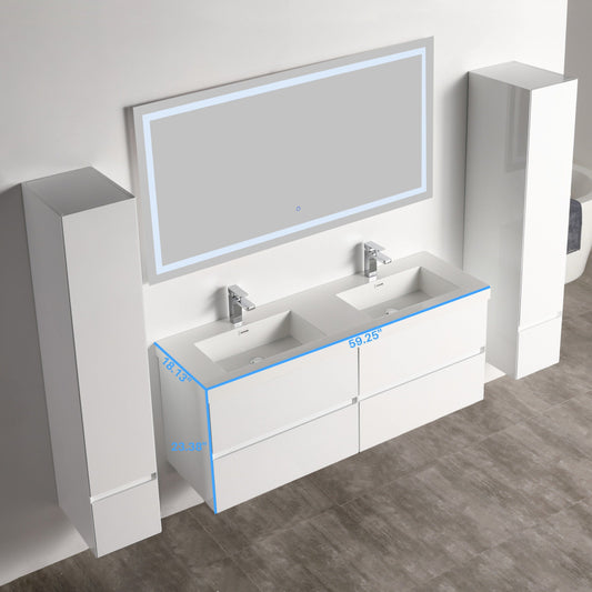 Blossom V8036 60 01 Blossom Assisi 60″ Vanity Double Sink - Glossy White V8036 60 01