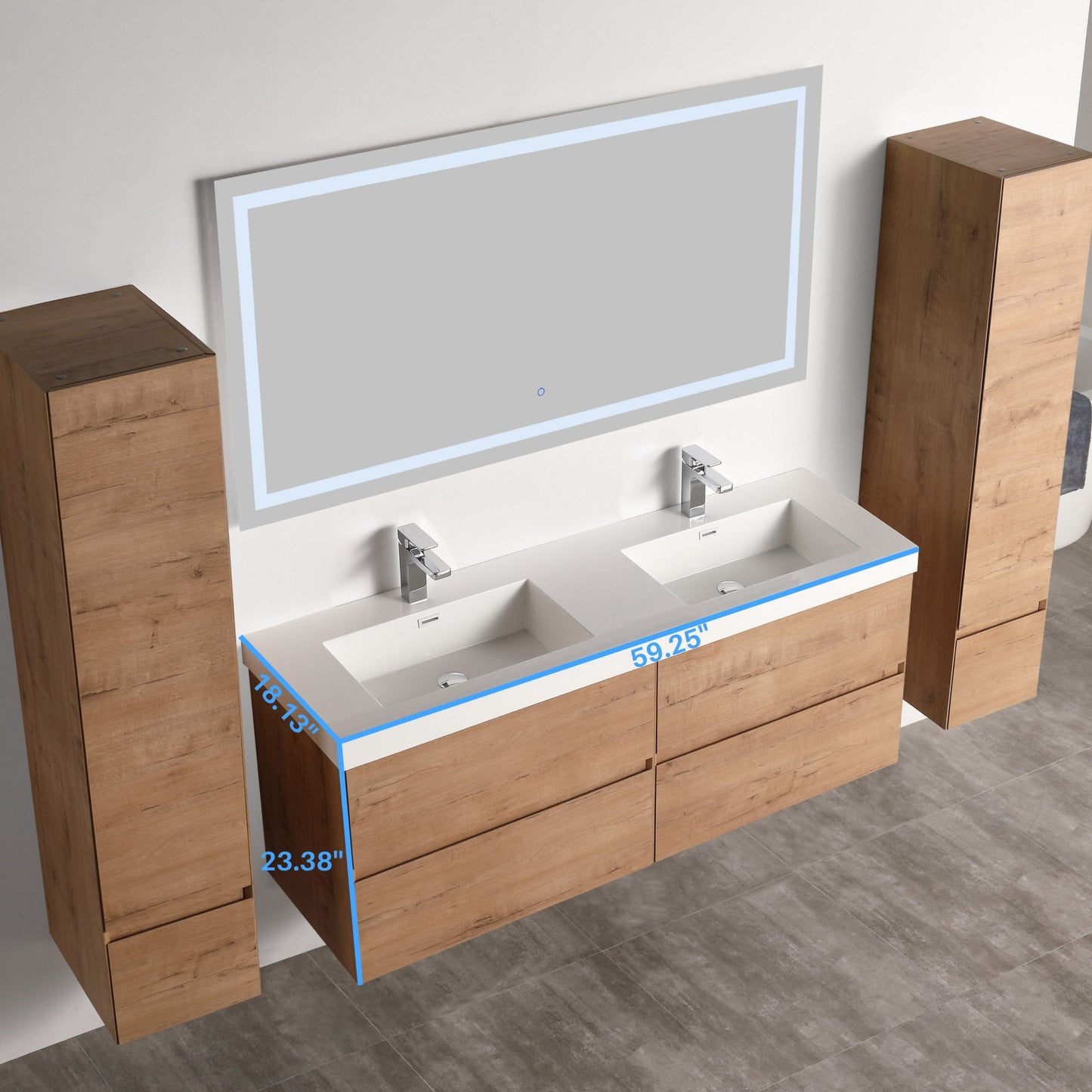 Blossom V8036 60 29 Blossom Assisi 60″ Vanity Double Sink - Classic Oak V8036 60 29