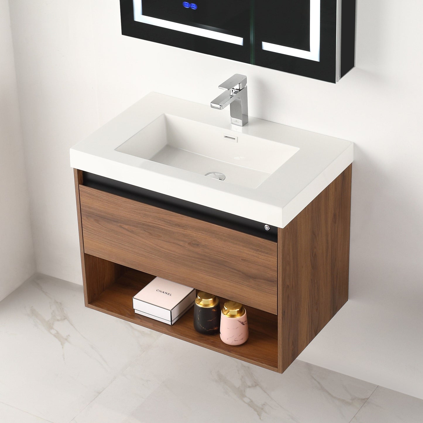 Blossom V8037 30 11 Blossom Bergen 30″ Vanity (Dual LED Illuminated) - Brown Walnut V8037 30 11