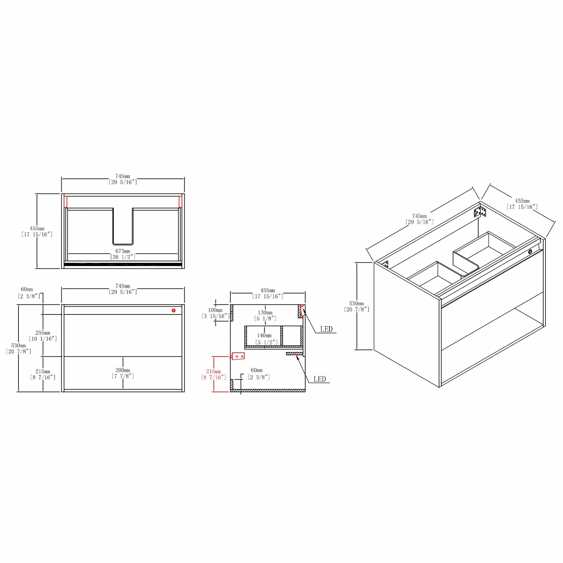 Blossom V8037 30 29 Blossom Bergen 30″ Vanity (Dual LED Illuminated) - Classic Oak V8037 30 29