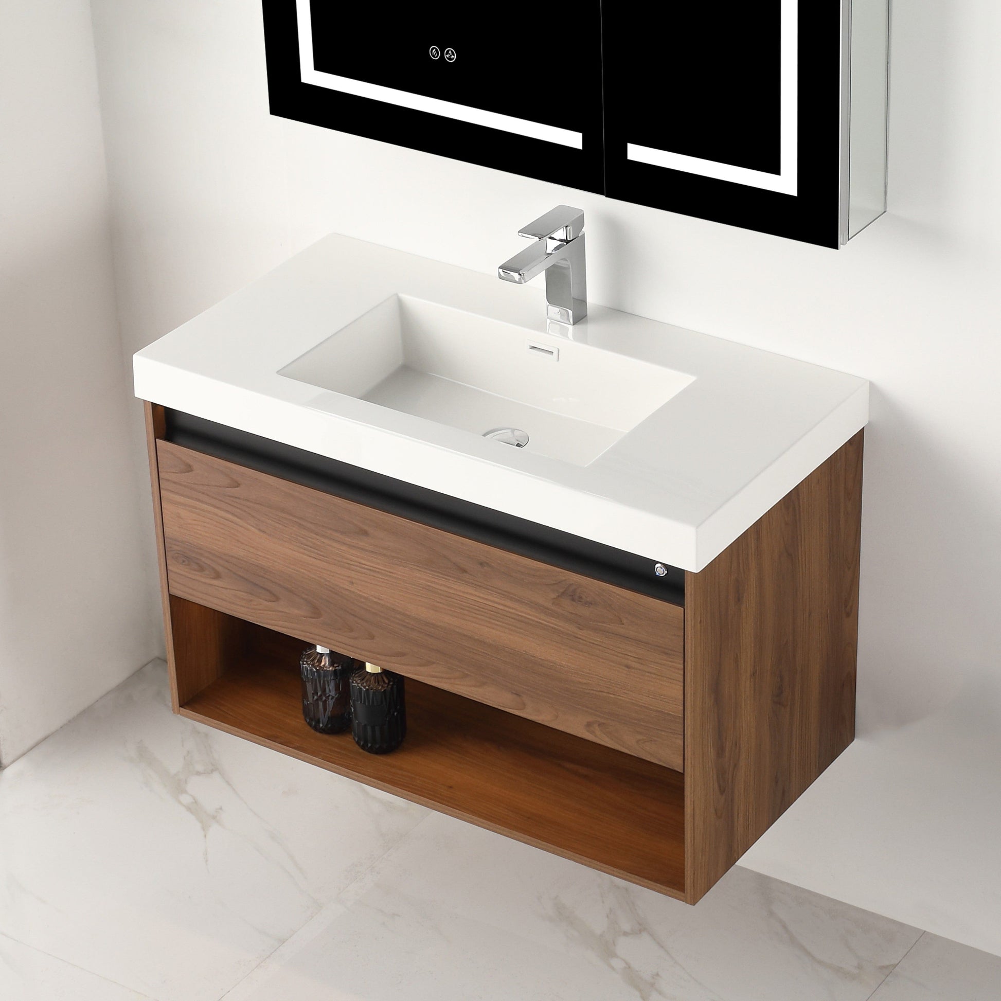 Blossom V8037 36 11 Blossom Bergen 36″ Vanity (Dual LED Illuminated) - Brown Walnut V8037 36 11