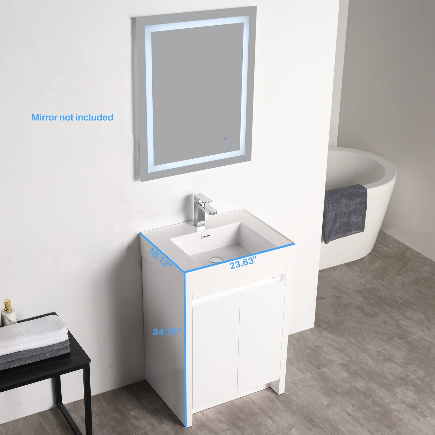 Blossom V8038 24 01 Blossom Capri 24″ Vanity (Dual LED Illuminated) - Glossy White V8038 24 01