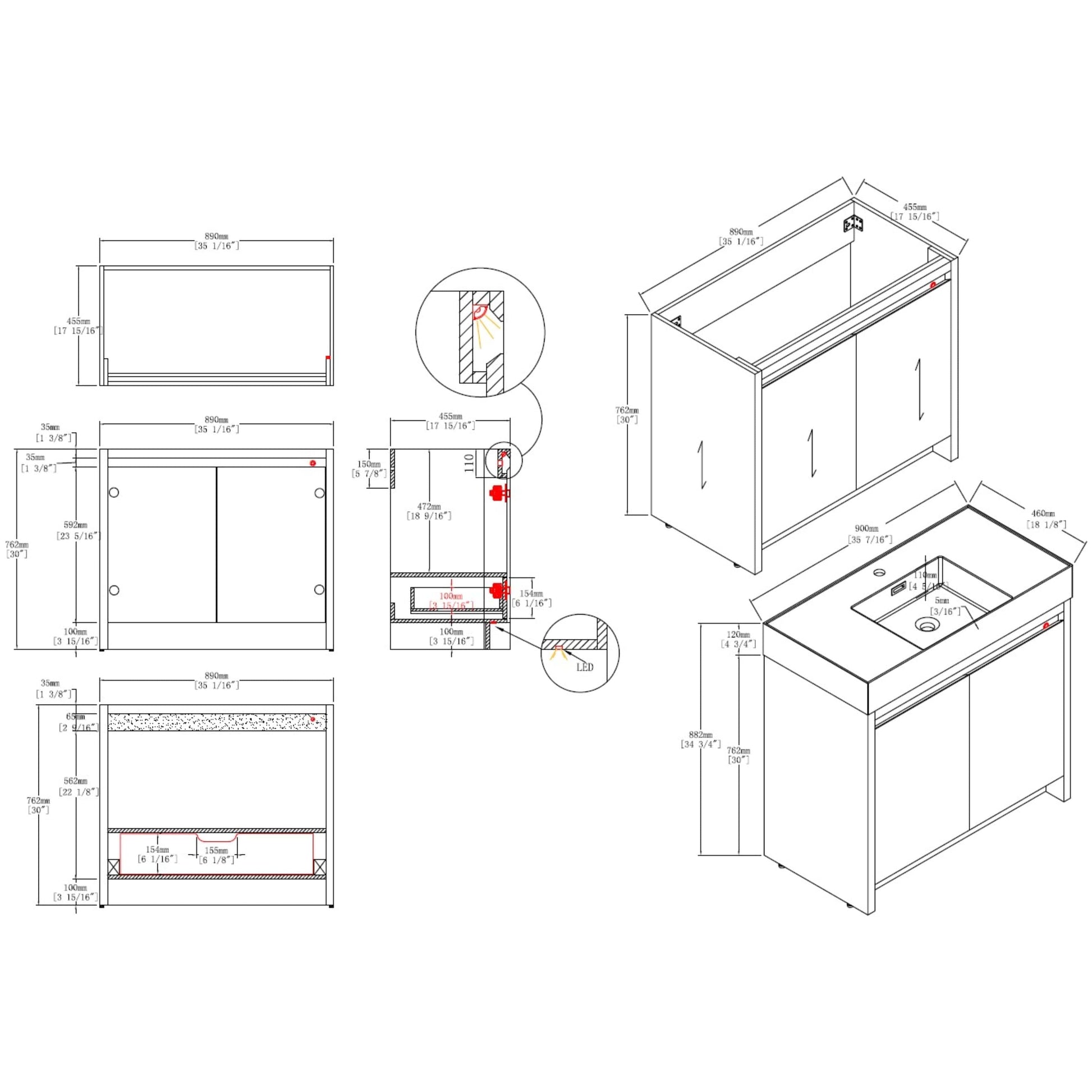 Blossom V8038 36 01 Blossom Capri 36″ Vanity (Dual LED Illuminated) - Glossy White V8038 36 01