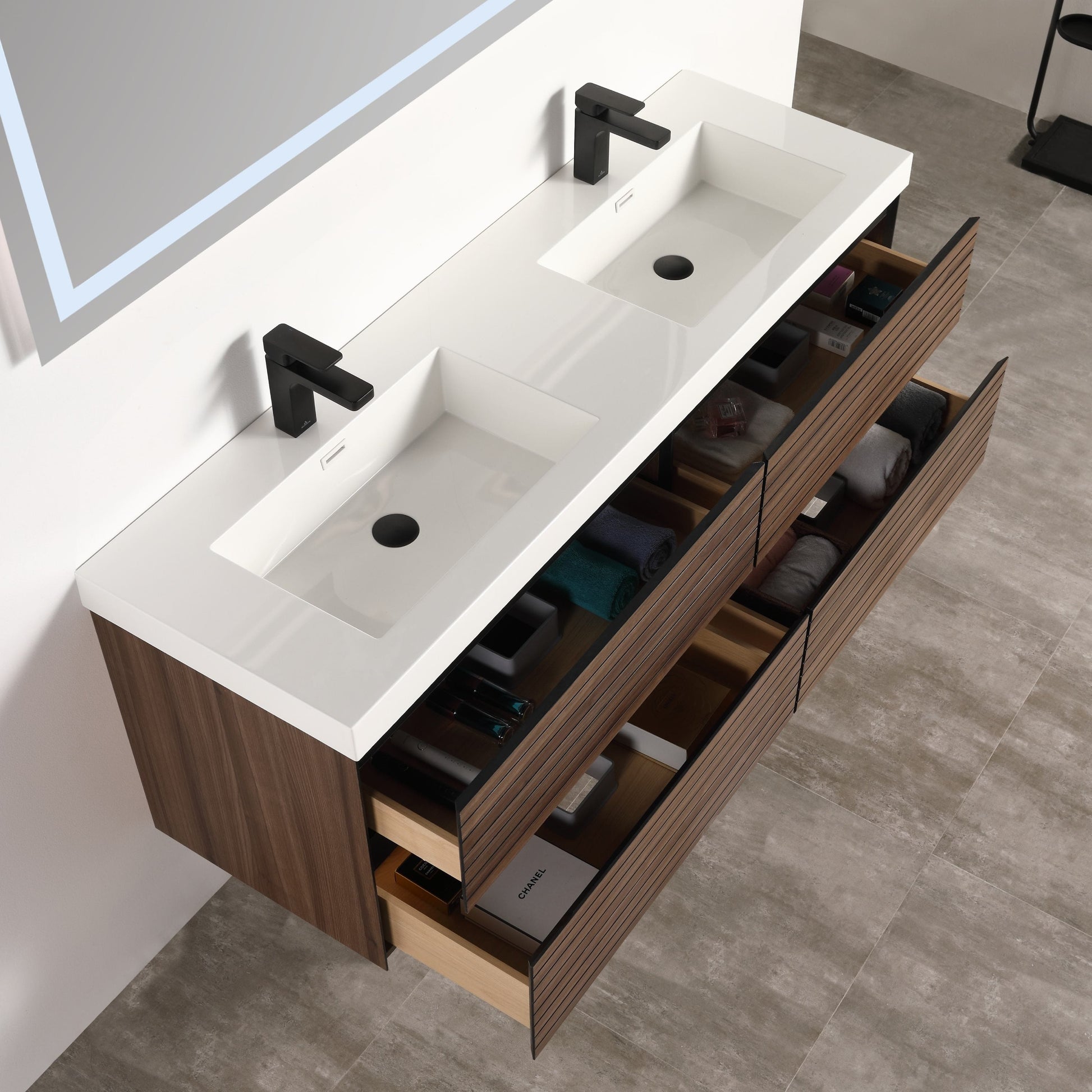 Blossom V8040 60 20 Blossom Annecy 60″ Vanity Double Sink - Dark Walnut Strip V8040 60 20