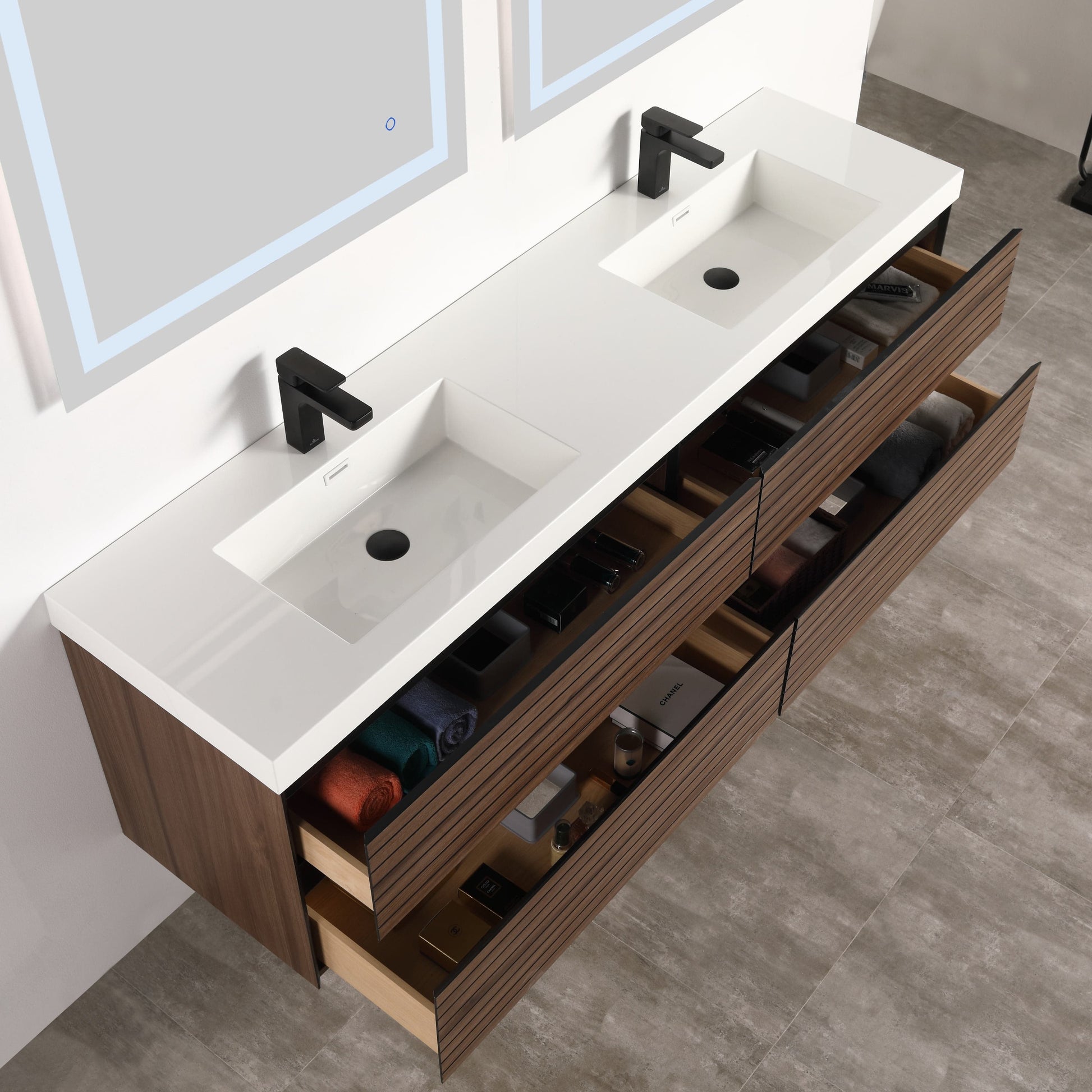 Blossom V8040 72 20 Blossom Annecy 72″ Vanity Double Sink - Dark Walnut Strip V8040 72 20