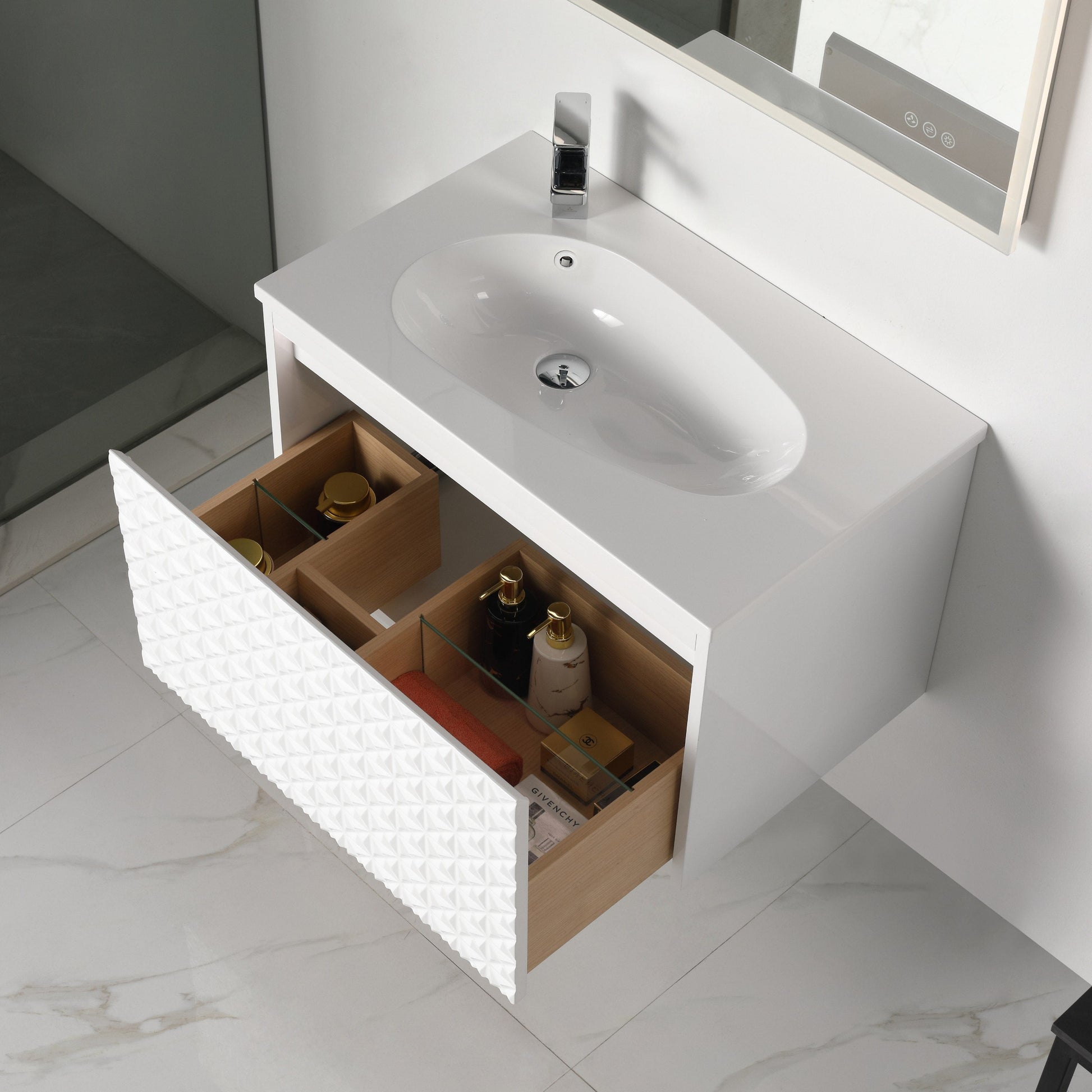 Blossom V8041 30 01 A Blossom Thun 30″ Vanity With Droplet-Shaped Basin (LED Illuminated) - Glossy White V8041 30 01 A