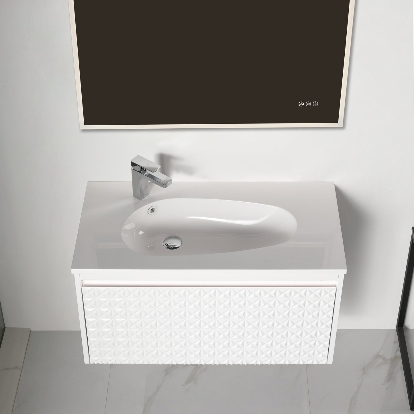 Blossom V8041 36 01 A Blossom Thun 36″ Vanity With Droplet-Shaped Basin (LED Illuminated) - Glossy White V8041 36 01 A