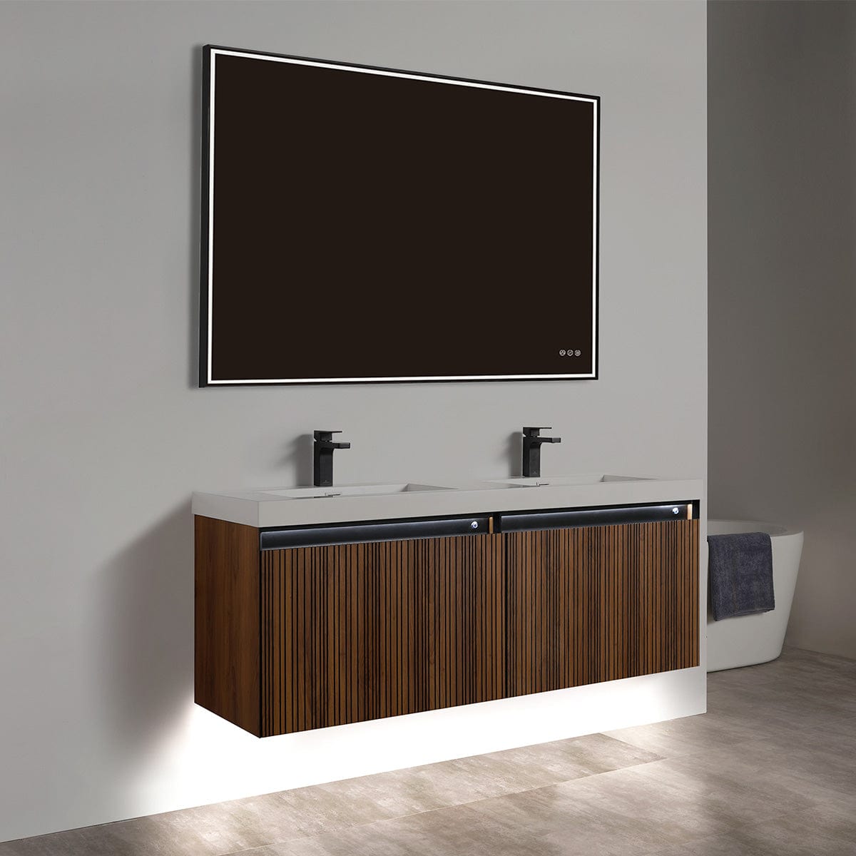 Blossom V8043 48 19 Blossom Lille – 48 Inch Double Vanity – Brown Walnut Strip - Brown Walnut Strip V8043 48 19