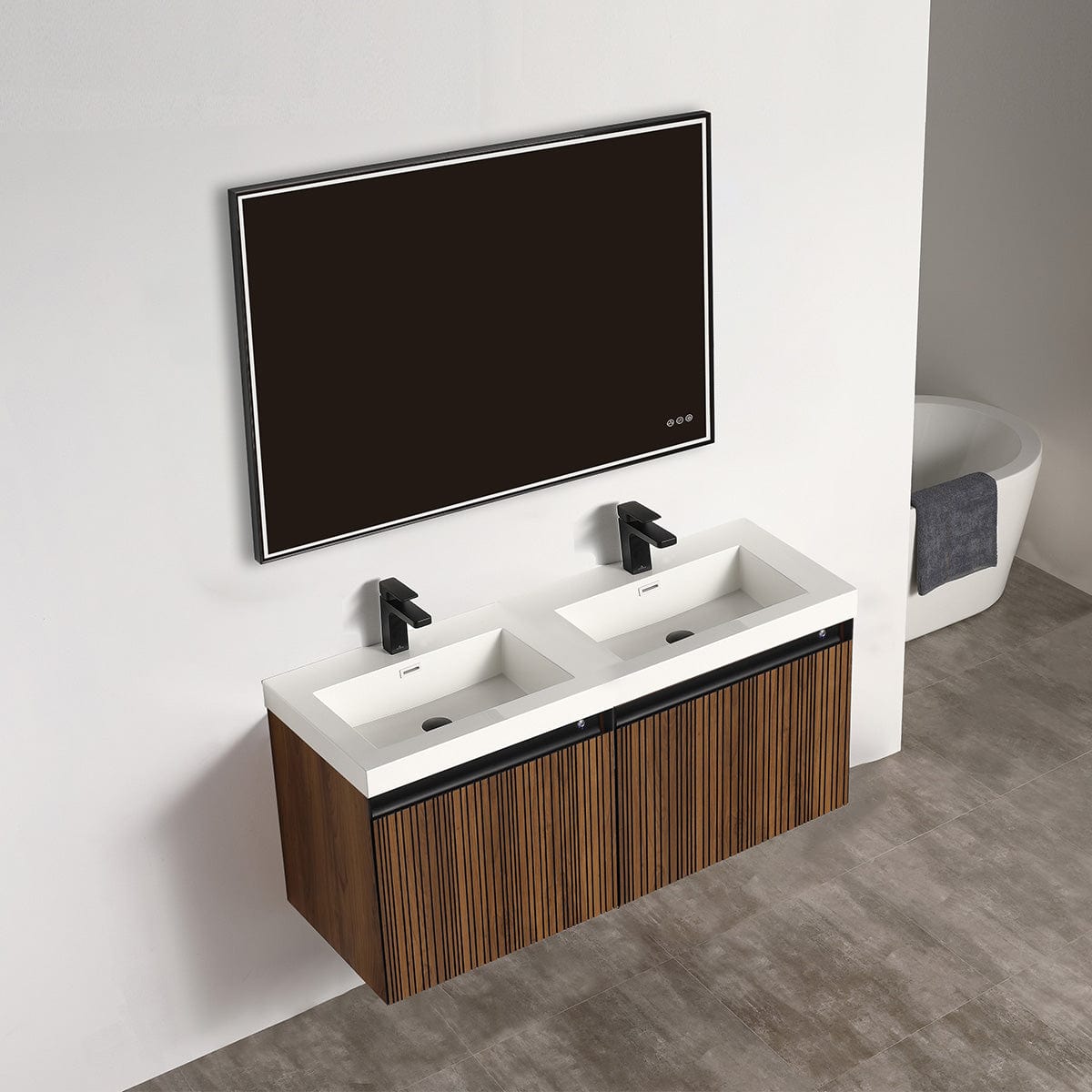 Blossom V8043 48 19 Blossom Lille – 48 Inch Double Vanity – Brown Walnut Strip - Brown Walnut Strip V8043 48 19