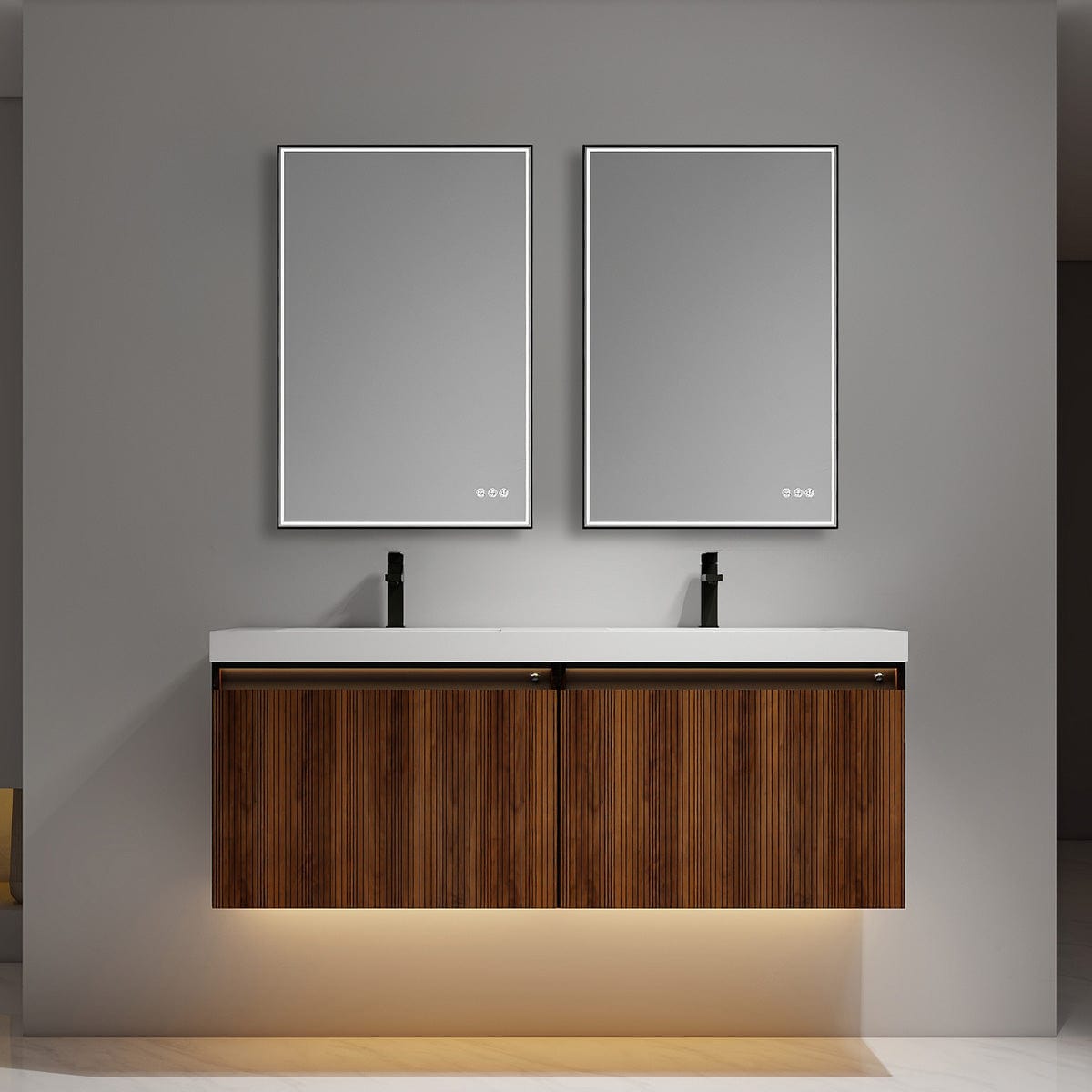 Blossom V8043 60 19 Blossom Lille – 60 Inch Double Vanity – Brown Walnut Strip - Brown Walnut Strip V8043 60 19