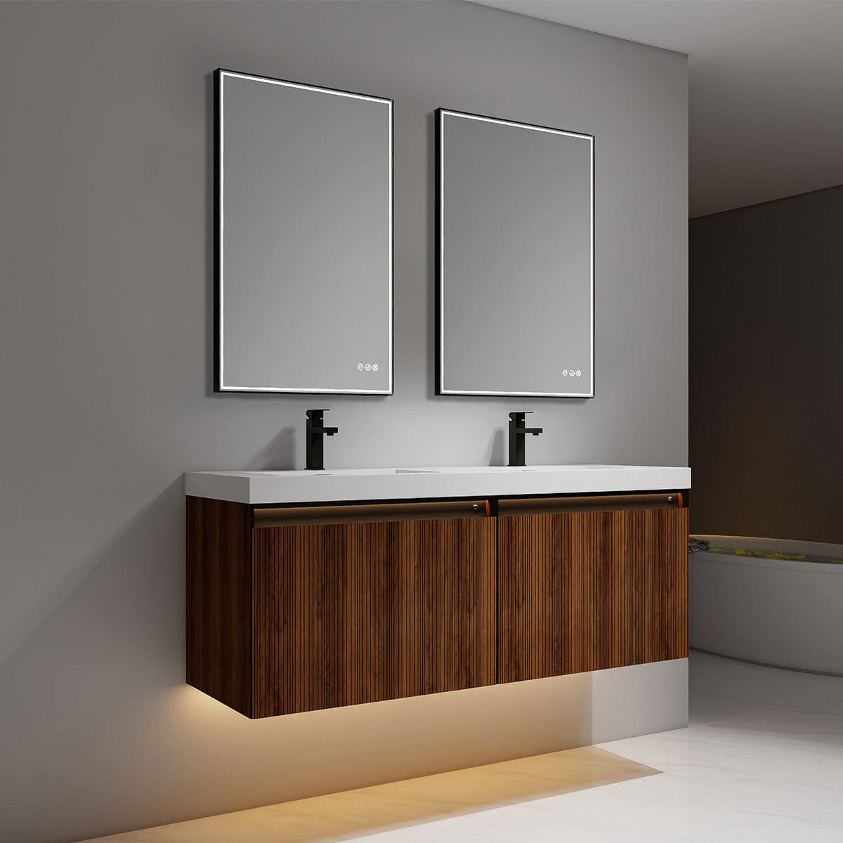 Blossom V8043 60 19 Blossom Lille – 60 Inch Double Vanity – Brown Walnut Strip - Brown Walnut Strip V8043 60 19