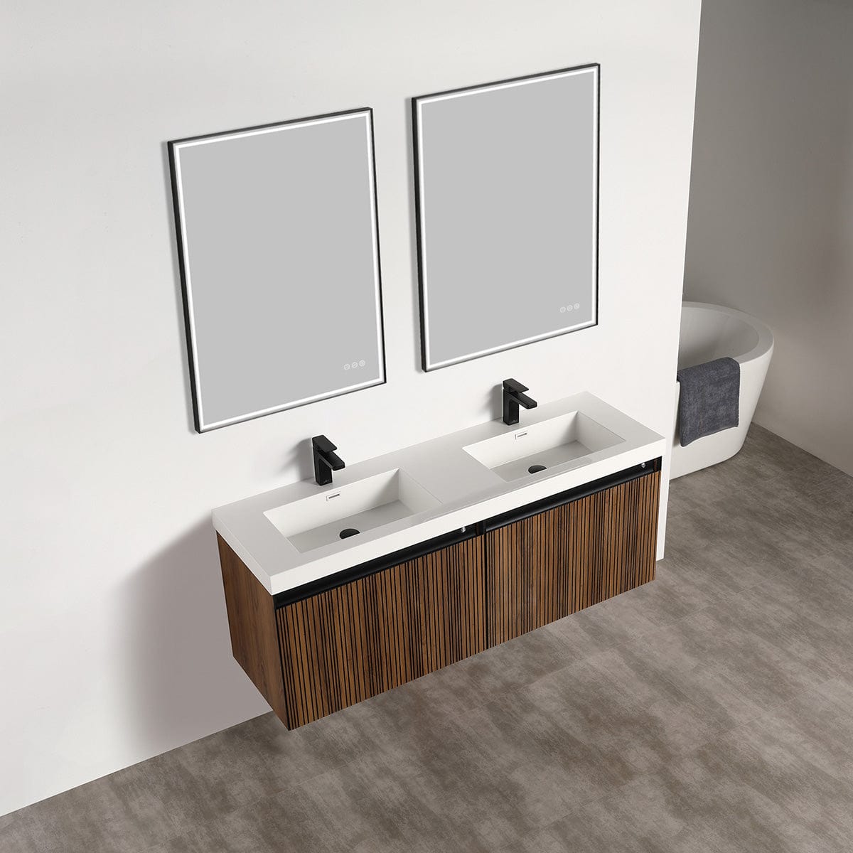 Blossom V8043 60 19 Blossom Lille – 60 Inch Double Vanity – Brown Walnut Strip - Brown Walnut Strip V8043 60 19