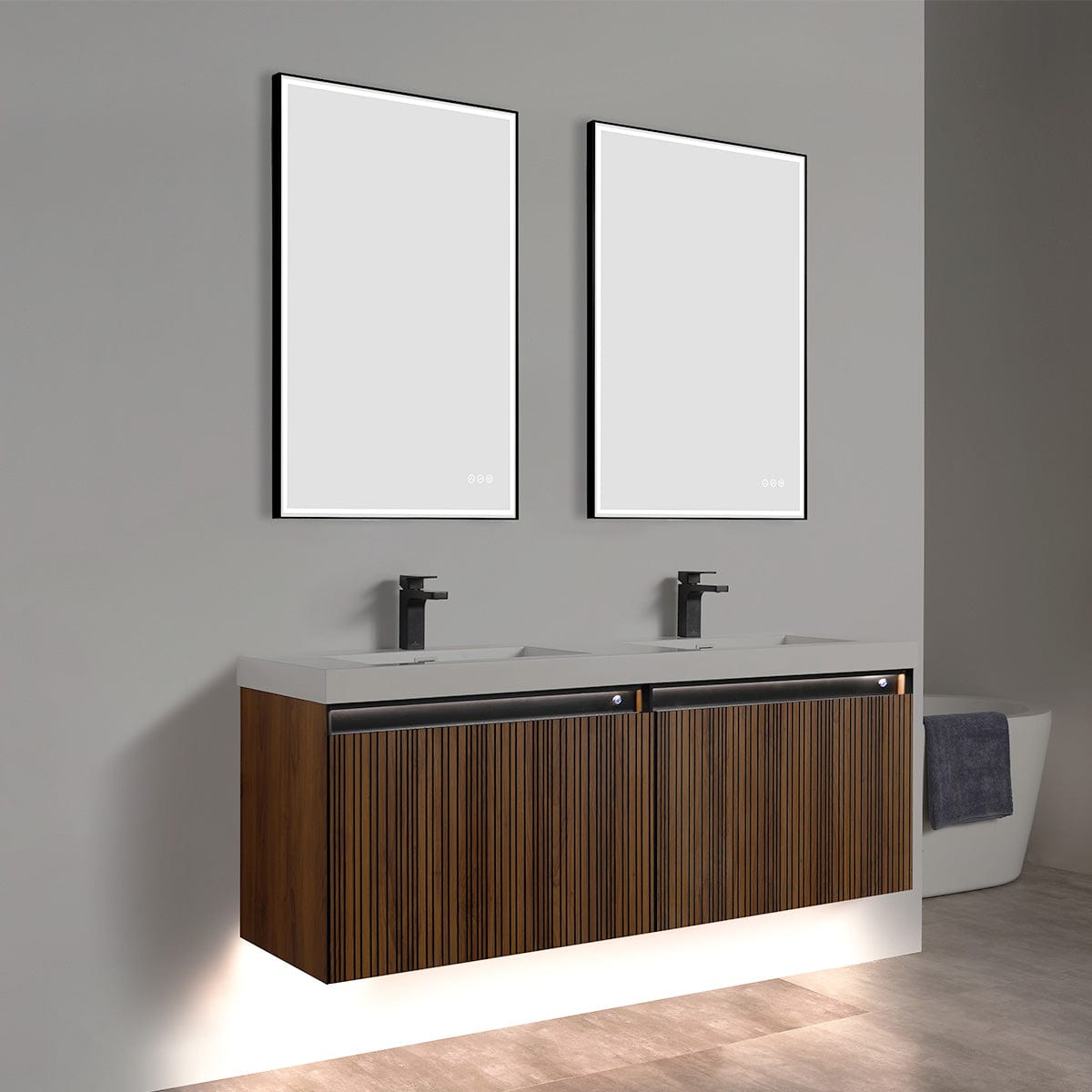 Blossom V8043 60 19 Blossom Lille – 60 Inch Double Vanity – Brown Walnut Strip - Brown Walnut Strip V8043 60 19