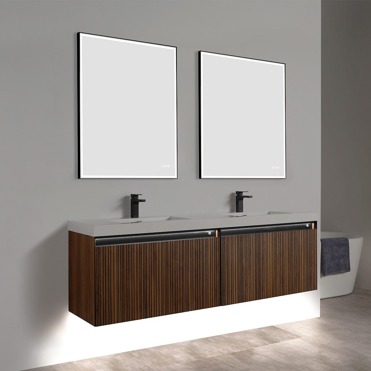 Blossom V8043 72 19 Blossom Lille – 72 Inch Double Vanity – Brown Walnut Strip - Brown Walnut Strip V8043 72 19