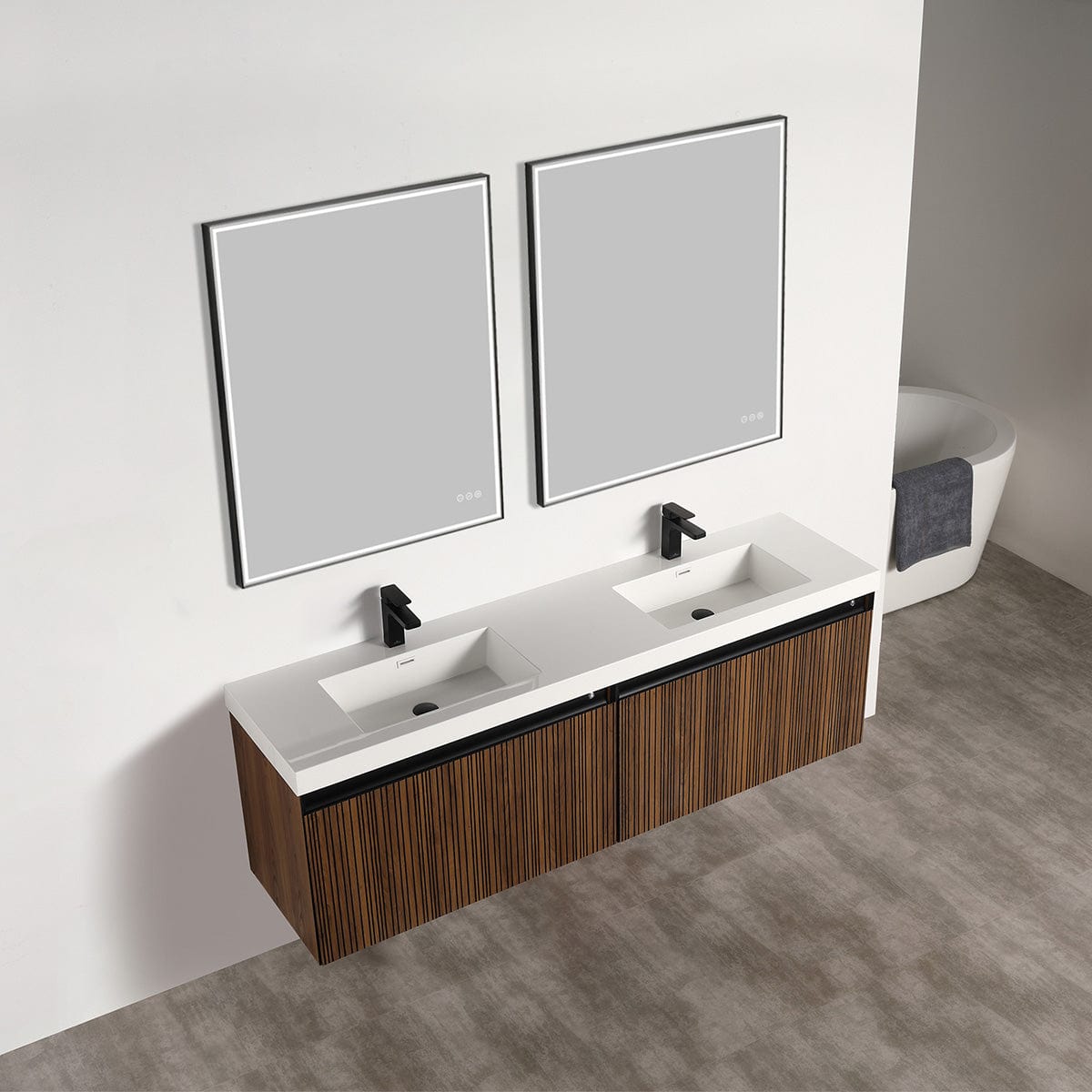 Blossom V8043 72 19 Blossom Lille – 72 Inch Double Vanity – Brown Walnut Strip - Brown Walnut Strip V8043 72 19